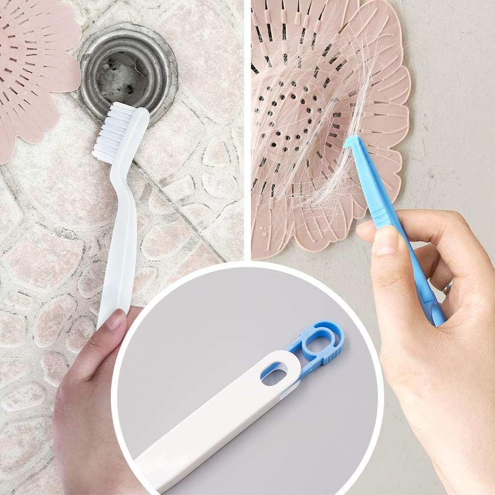 Daily Treasures 4Pack Drain Hair Catcher, Colorful Flowers Shape Hair Stopper Drain Protector Covers with 1Pcs Cleaning Brush-Easy to Install and Clean Suit for Bathroom Bathtub Laundry Kitchen Filter
