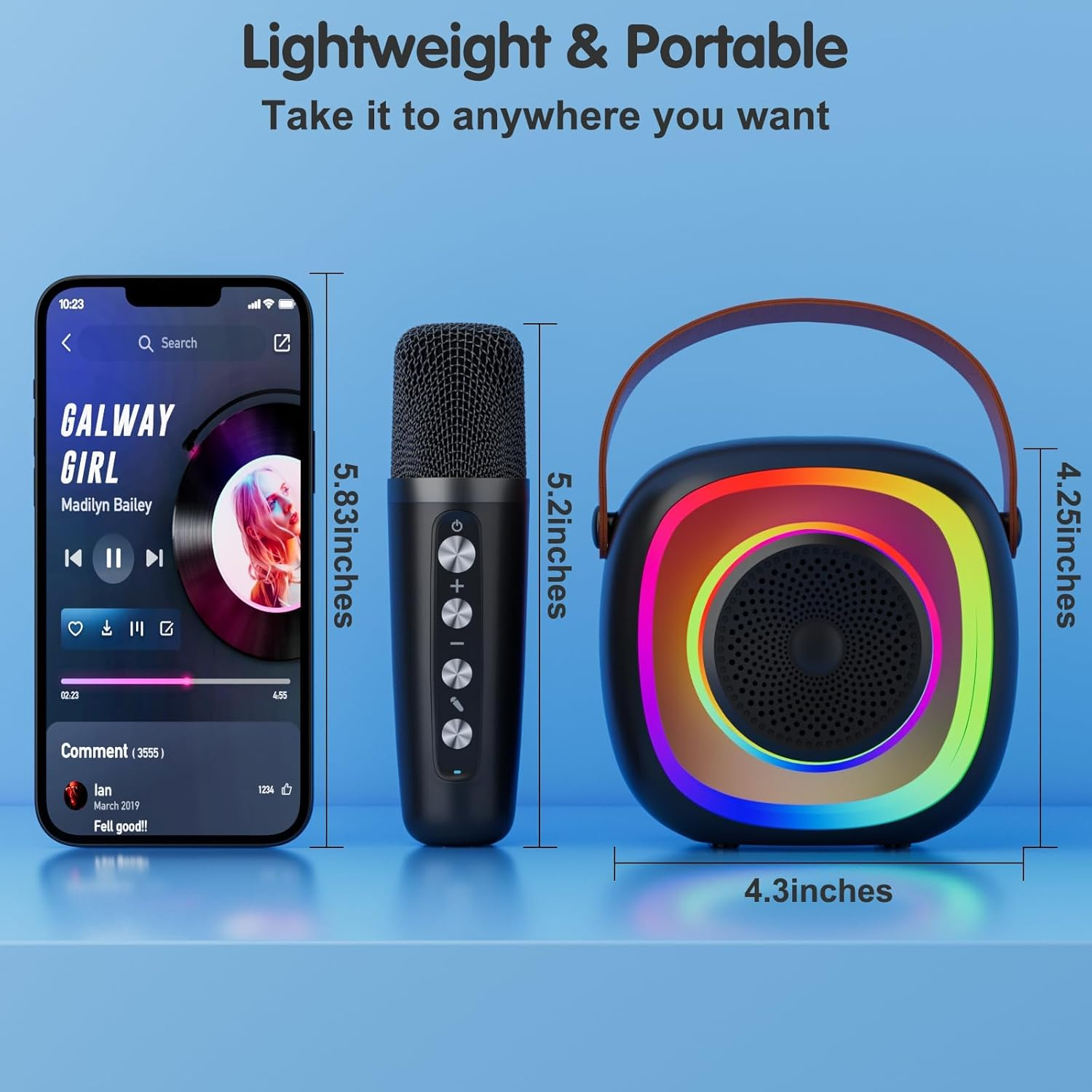 Karaoke Machine for Kids Adults, Portable Bluetooth Speaker with Wireless Microphone and Colorful Lights, Gifts for Girls Boys Birthday/Home Party(Black)