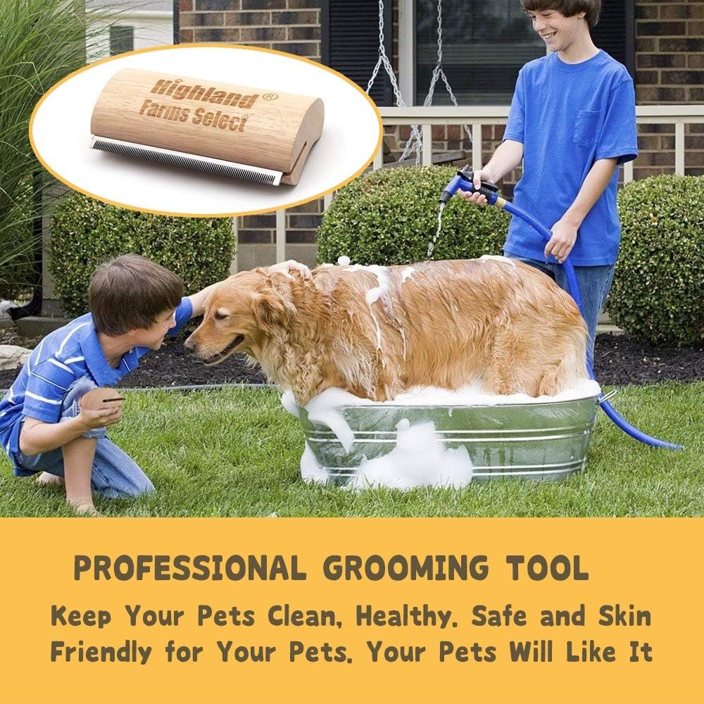 Highland Farms Select Wood Groom Brush, Deshedding Grooming Tool, Professional Pet Wooden Groomer, Ergonomic Design, No Hurt for Dogs, Cats and Horses - 5 Inch image number 2