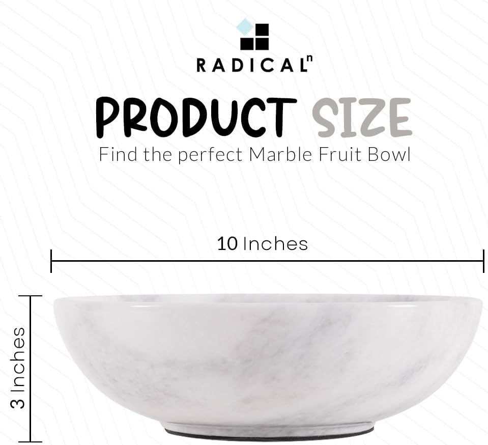 Radicaln Marble Fruit Bowl 10" Inches White Handmade Fruits Serving Bowl for Kitchen Organization Farmhouse Kitchen D&eacute;cor Fruits Holder for Dining Table image number 5