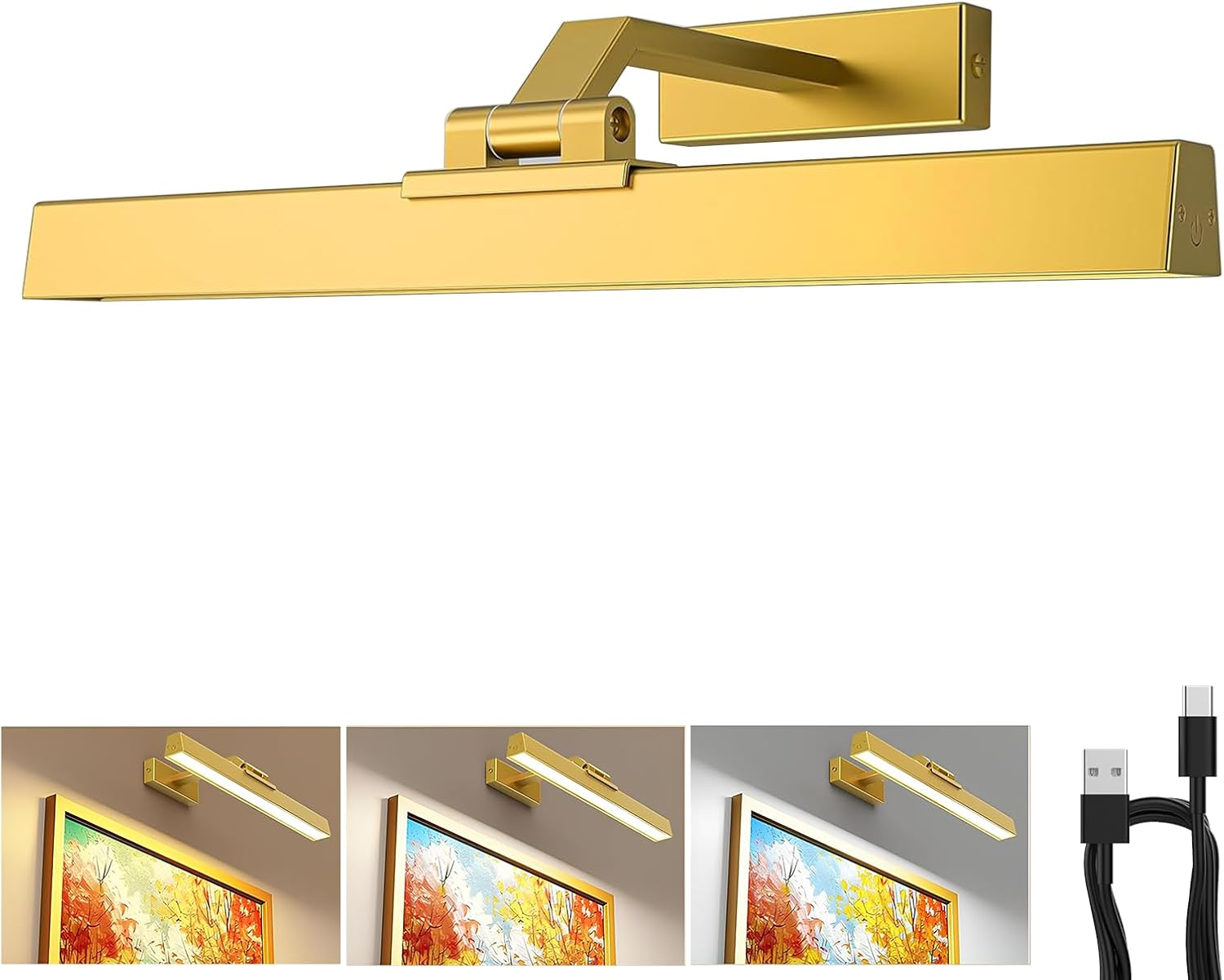 Picture Lights for Wall, Battery Operated Picture Light 16In Gallery Light for Paintings CCT Dimmable Recharging Battery Wall Light with Remote Control for Living Room Dartboard Art Black