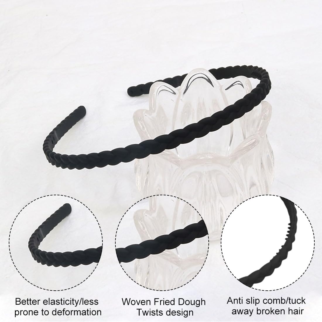 Pack of 4 Headbands, Plastic Headbands with Teeth, Plastic Headbands, Thin Hair Bands, Multicoloured Headband, Plastic for Girls and Women, Black + Blue + Burgundy + Green image number 2