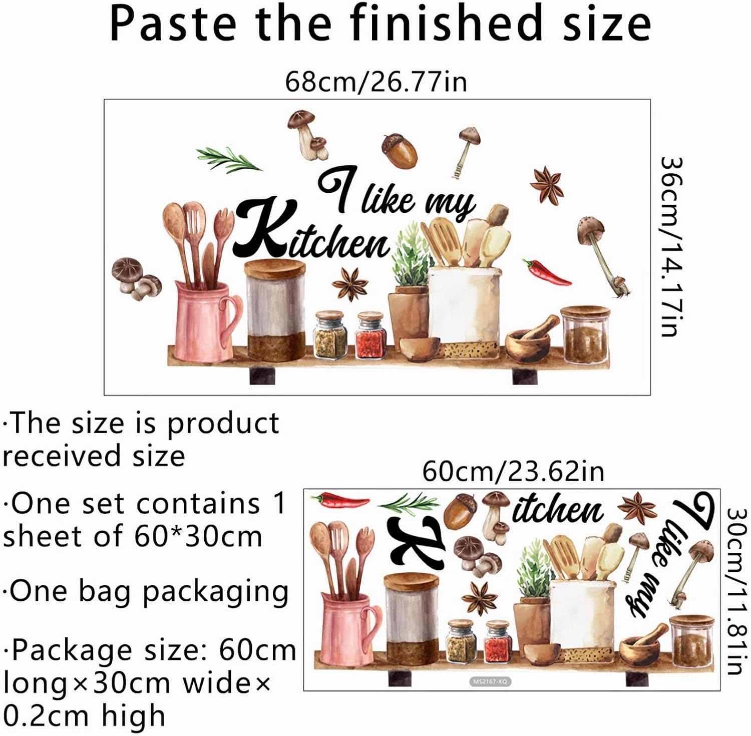 Kitchenware Utensil Shelf Wall Stickers, Sacinora I Love My Kitchen DIY Wall Decals Removable Vinyl Peel and Stick for Kitchen Dining Restaurant Baking Room Bar Home Decor