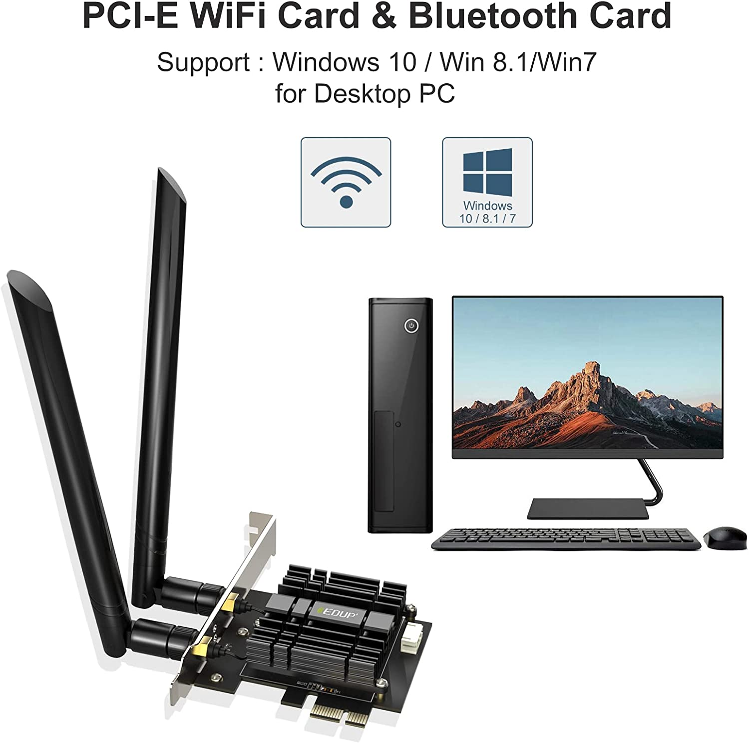 AC1300 Mbps Pcie Wifi Card Bluetooth 4.2 Heat Sink Dual Band 2.4G/5.8G PCI-E Wireless PCI Express Adapter Internet Network Card Support Windows 10/ Win 8.1/ Win 7 for Desktop PC Laptop image number 1