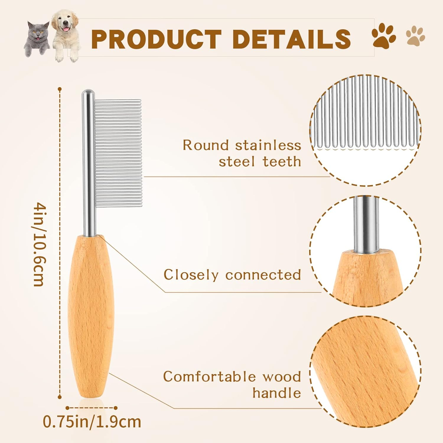 DLUGOPIS 4 in Pet Face and Finishing Comb for Dogs Small Faces Metal Pocket Comb Perfect for Matted Fur Knots Tangles image number 3