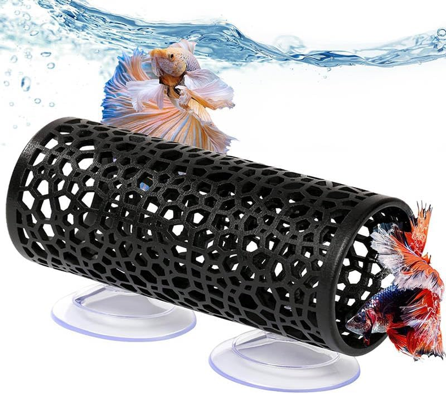 Betta Fish Tube Toy - Hollow Cave Tunnel with Suction Cups, Aquarium Decor Tank Accessories Decorations Hideout, Pink (Black) image number 6