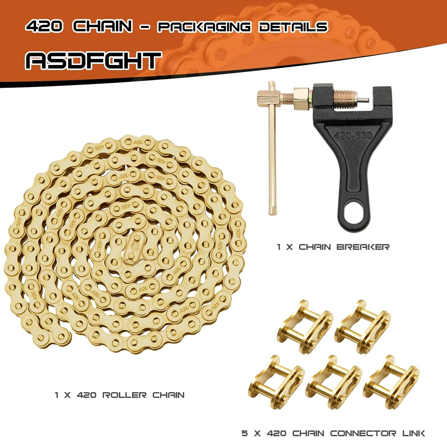 ASDFGHT 420 Motorcycle Chain 132 Link Gold image number 6