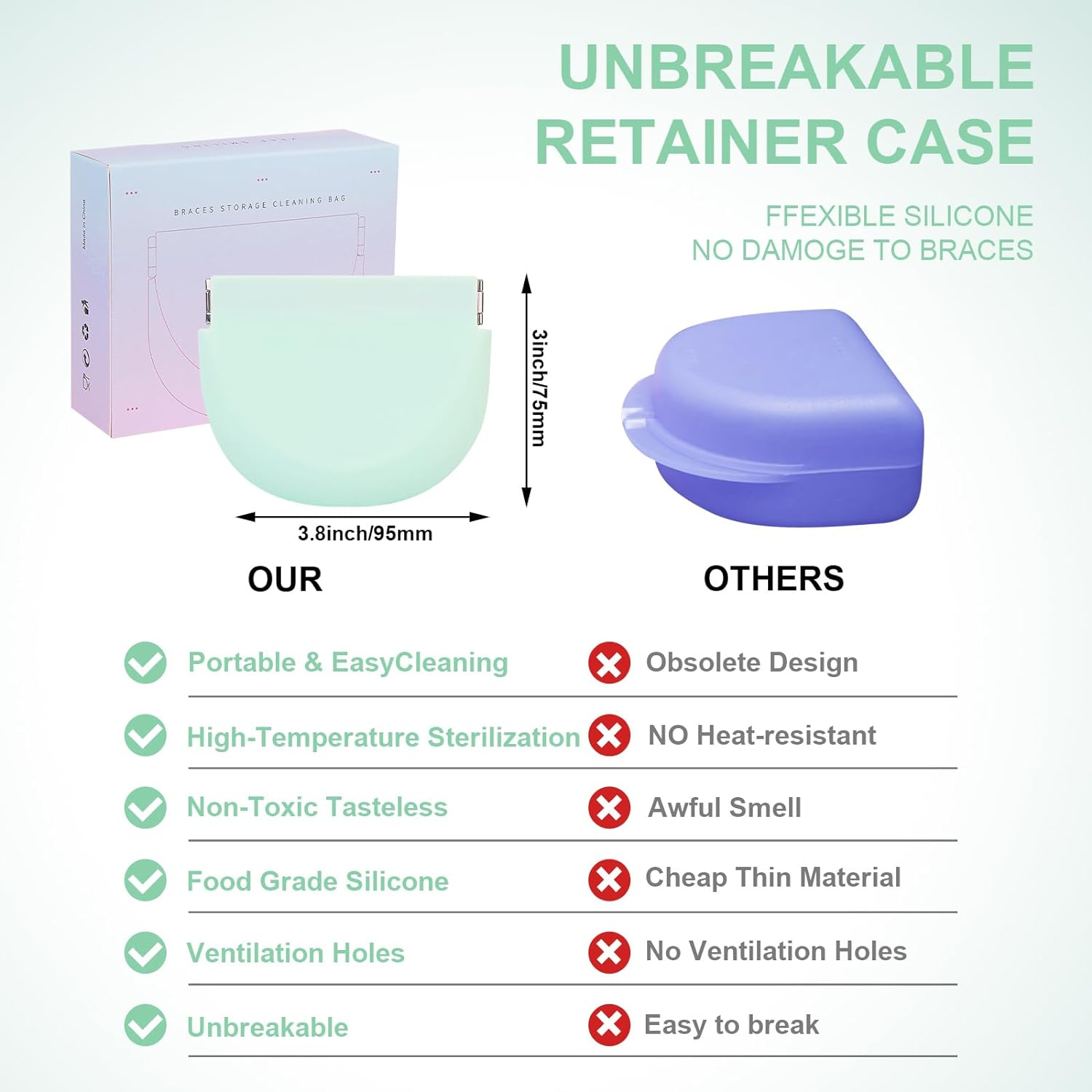 Ditind Silicone Retainer Case, 2 in 1 Aligner Remover Tool & Chewies, Portable Slim Night Guard Case with Lanyard, Orthodontic Mouth Guard Case Set for for Girl, Boy, Women, Men image number 6