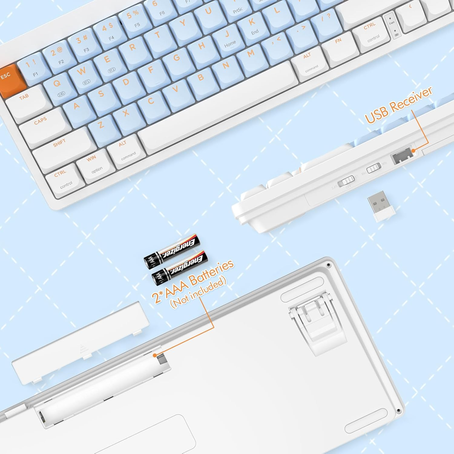 AJAZZ AKL680 Mechanical Keyboard, 68% Low Profile Wireless Keyboard, Ultra-Thin Color Matching Gaming Keyboard, Dual Mode BT5.0 and 2.4G, Anti-Ghosting for PC Laptop Mac image number 2