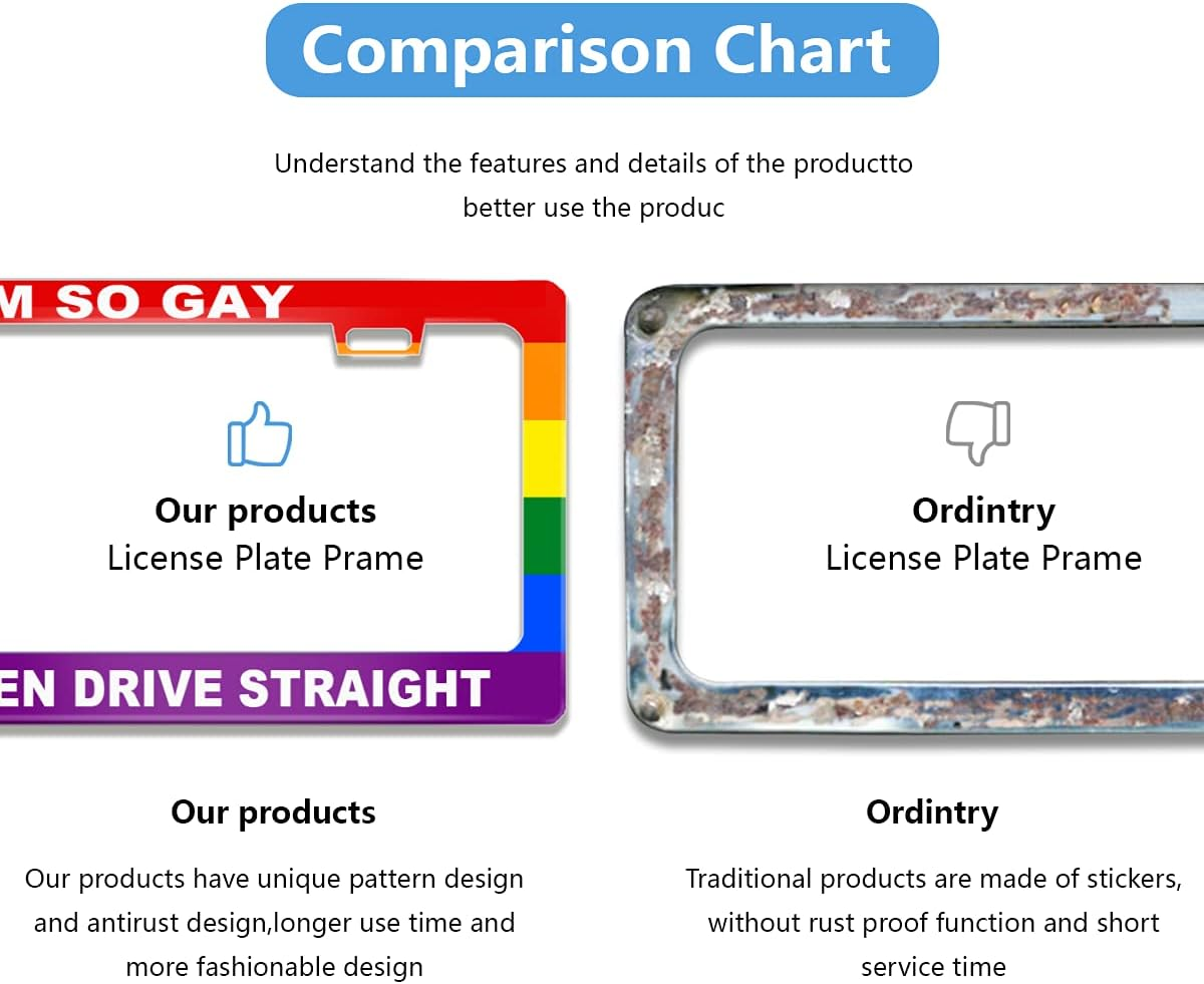 Funny License Plate Frame with Humor Text Gay Pride Rainbow Flag I'M so Gay I Can'T Even Drive Straight Aluminum Black Car Cover Holder with 2 Holes and Screws 12 X 6 Inch for US Vehicle Standard image number 3