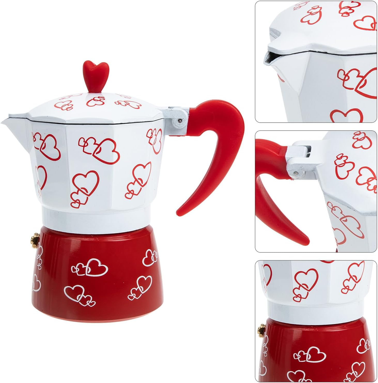 LIFKICH Red Heart Aluminum Mocha Pot Espresso Maker Italian Style Coffee Pot with Anti-Scald Handle Easy to Use Manual Coffee Machine for Home Kitchen Tea House Shop Brewing image number 1