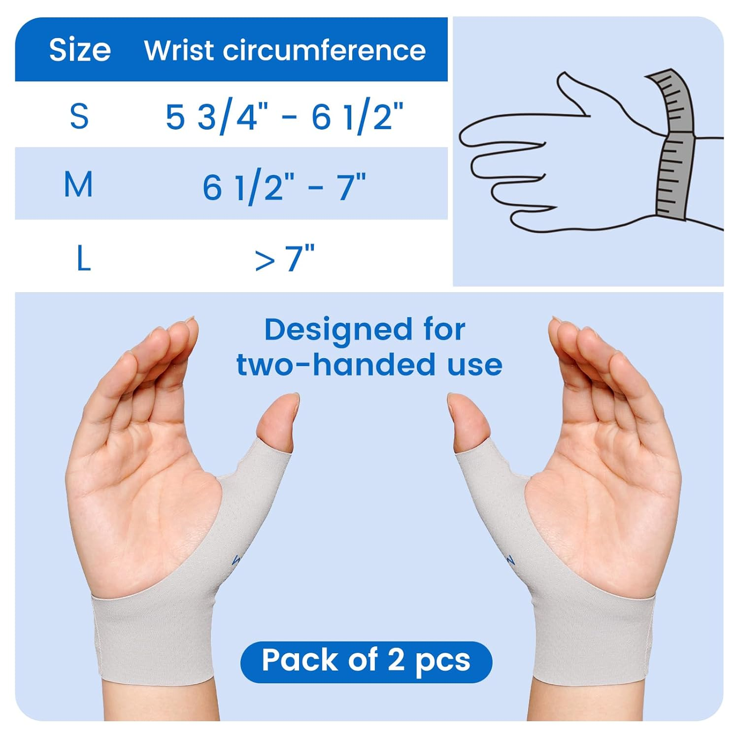 Willcom Thumb Wrist Brace Compression Sleeve (2 PCS) for Arthritis Pain Relief Protector Support, Soft Elastic Fabric Thumb Spica Splint Glove Liner for Women and Men -Fits Both Hands (Small) image number 3