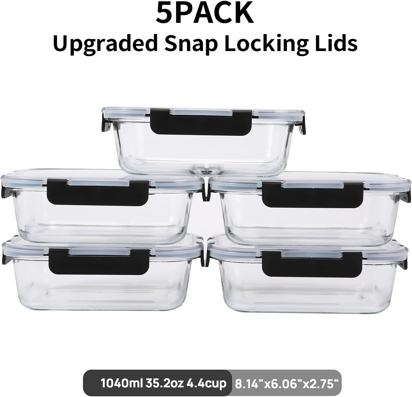 Glass Food Storage Containers Set BPA Free, Airtight & Leakproof Lids, High Borosilicate Glass for Meal Prep, Lunch & Leftovers, Food Safe Kitchen Organization Containers (Transparent 5-Piece Set) image number 6