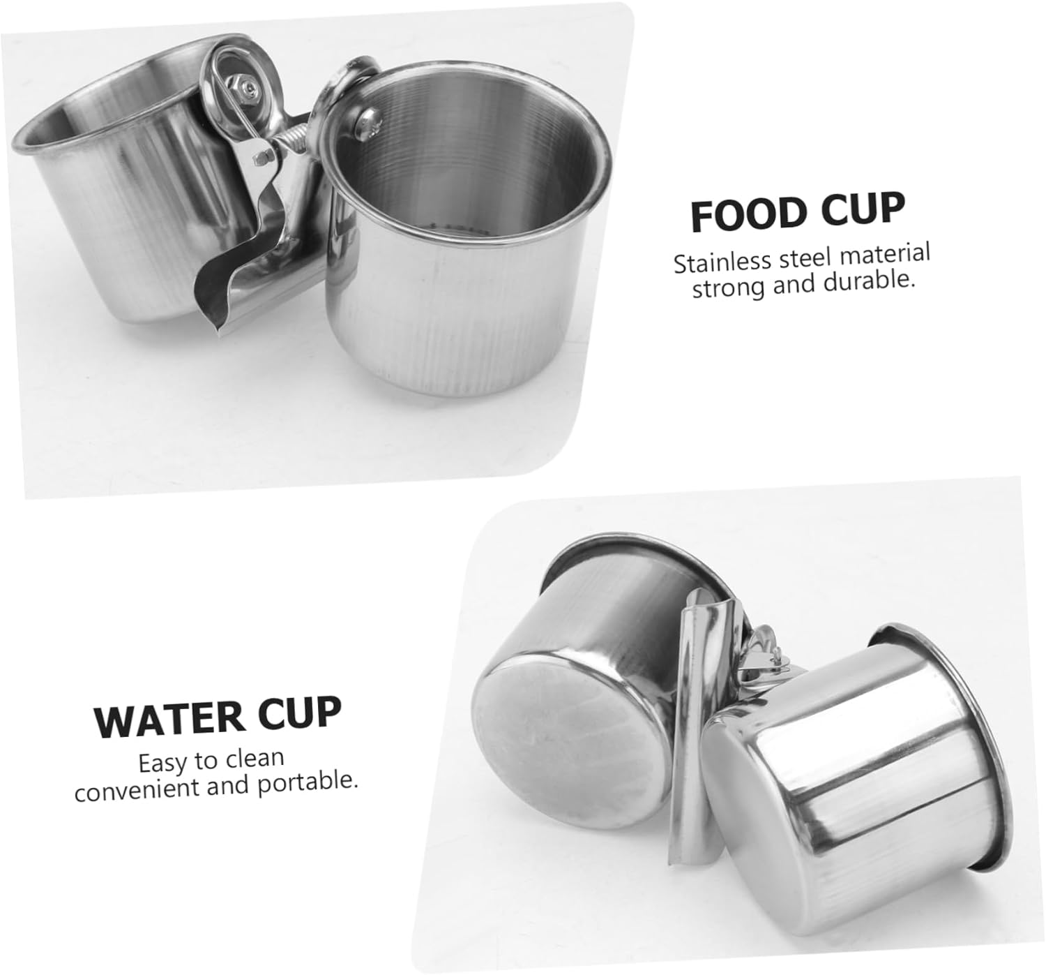 DOITOOL Parrot Feeder Water Bowl Stainless Steel Double Cups Clip Bird Feeding Bowls Cage Accessories for Birds image number 3