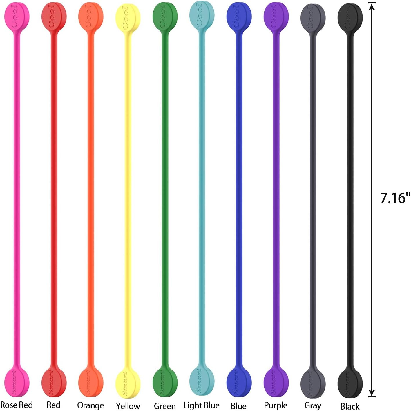 SMART&COOL Reusable Silicone Magnetic Cable Ties for Bundling and Organizing, Holding Stuff, Book Markers, Fridge Magnets, Assorted Color, 7.16'' (10-Pack,Orange) image number 2