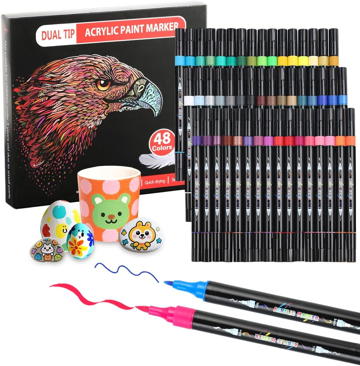 30 Colors Dual Tip Acrylic Paint Pens, Acrylic Paint Markers Set for Rock Painting, Wood, Ceramic, Canvas, Calligraphy,Diy Crafts Art Supplies