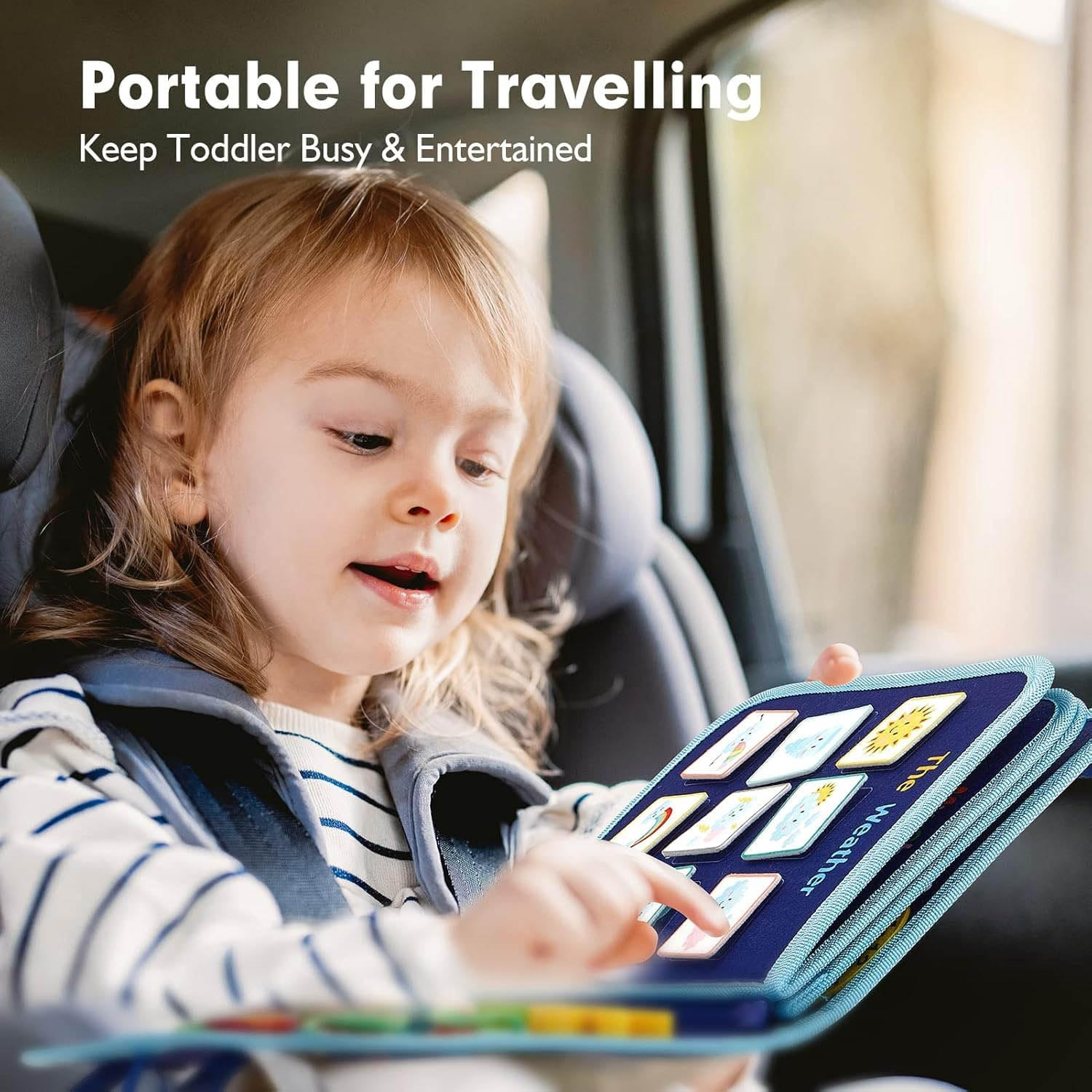 Montessori Toys for Toddlers, Busy Board, Toddler Sensory Toys Preschool Educational Busy Book Travel Toys for Toddlers 3 4 5 Year Old Girls Boys Gift Plane Car Activities Baby Quiet Book (Blue) - Pink image number 4