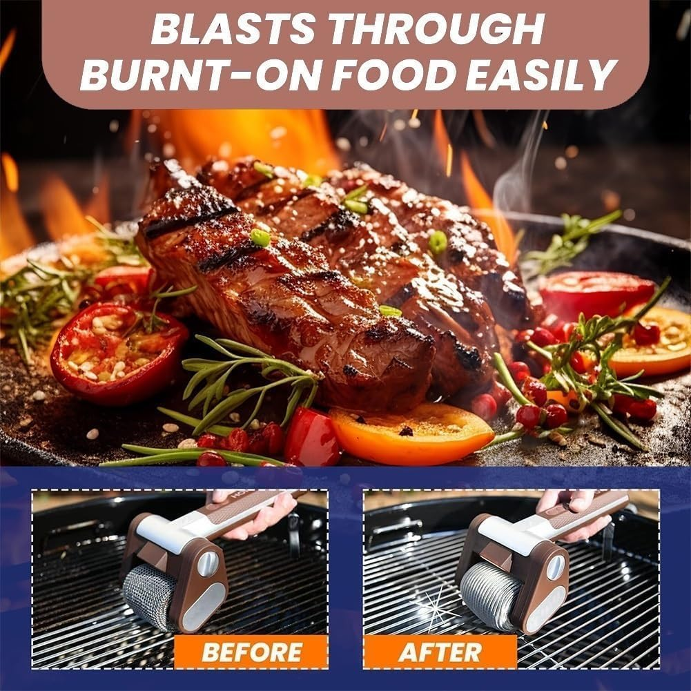 Sakerplus Electric Grill Cleaner, Bristle-Free Spinning Grill Brush with LED, Cordless Electric Brush Cleaner, Detachable 350 RPM Stainless Roller,Blast Away Burnt-On Food for Outdoor BBQ image number 5