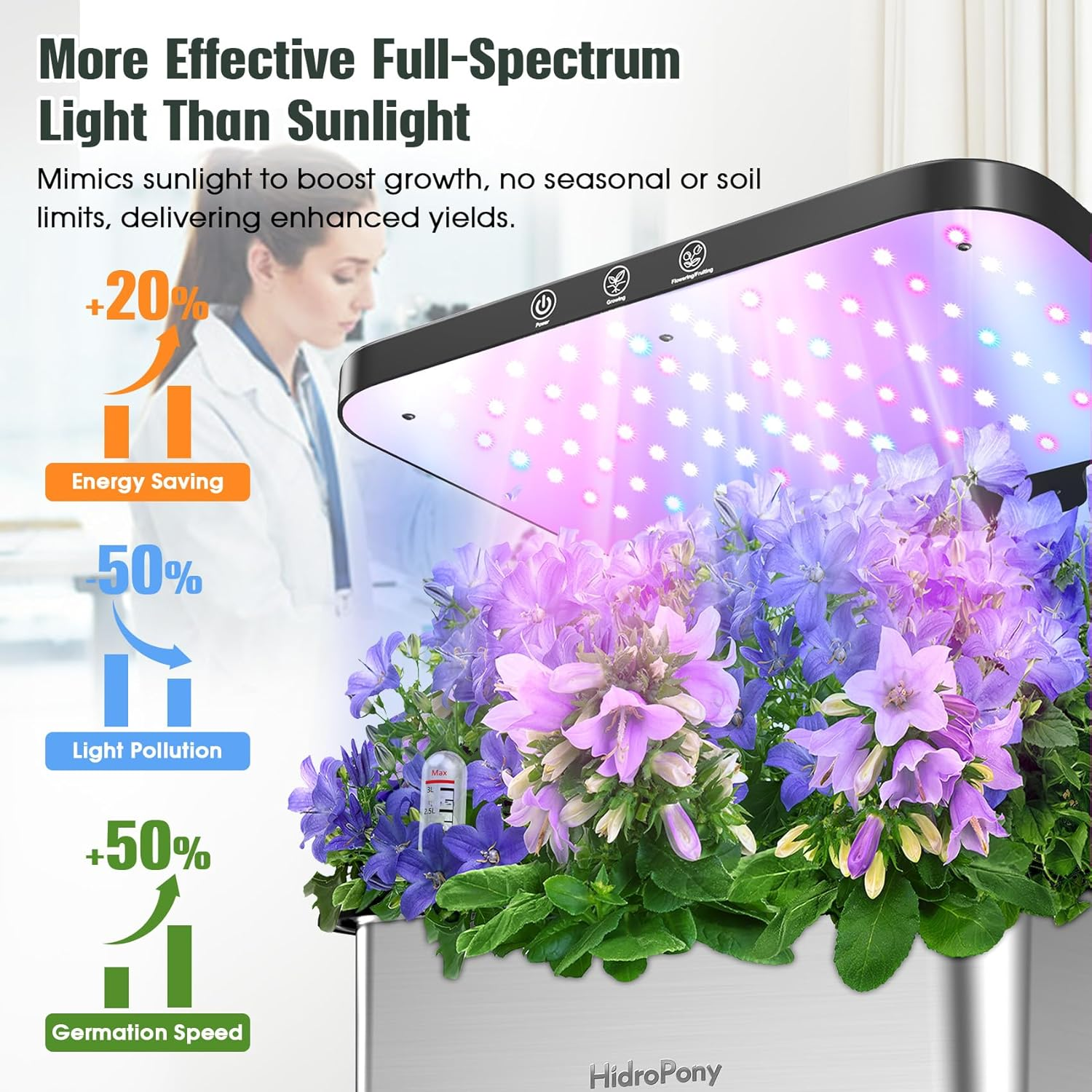 Hydroponics Growing System Indoor Garden - Herb Garden with Grow Light, 15 Pods Stainless Steel Indoor Garden Kit, Auto Timer, Gardening Women image number 4