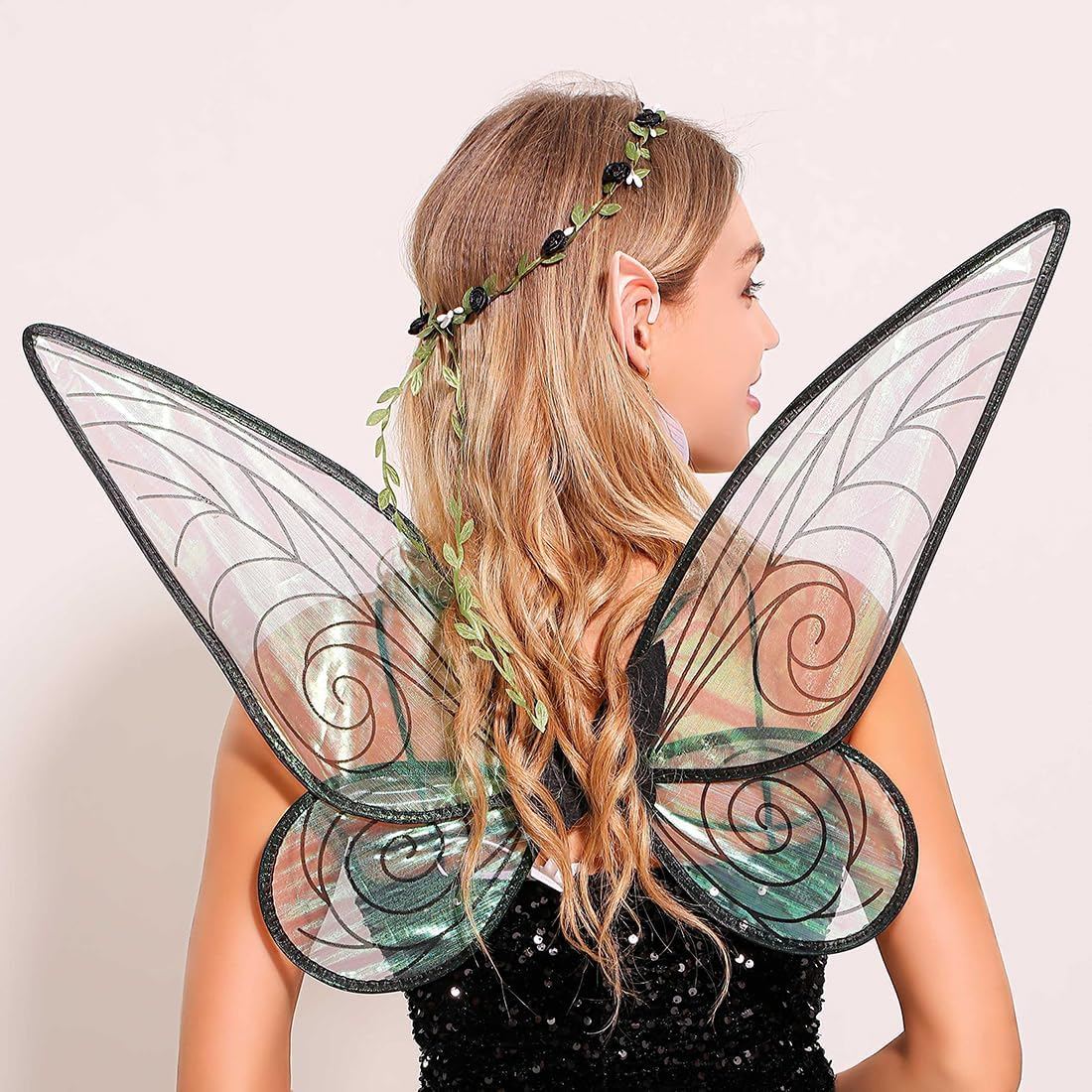 Fairy Wings, Sparkling Sheer Wings for Women Girls Adults, Fairy Wand Elf Ears Butterfly Wings Fairy Wings Adult Costume Set, Halloween Angel Wings Kids' Dress up & Pretend Play Fancy Dress image number 4