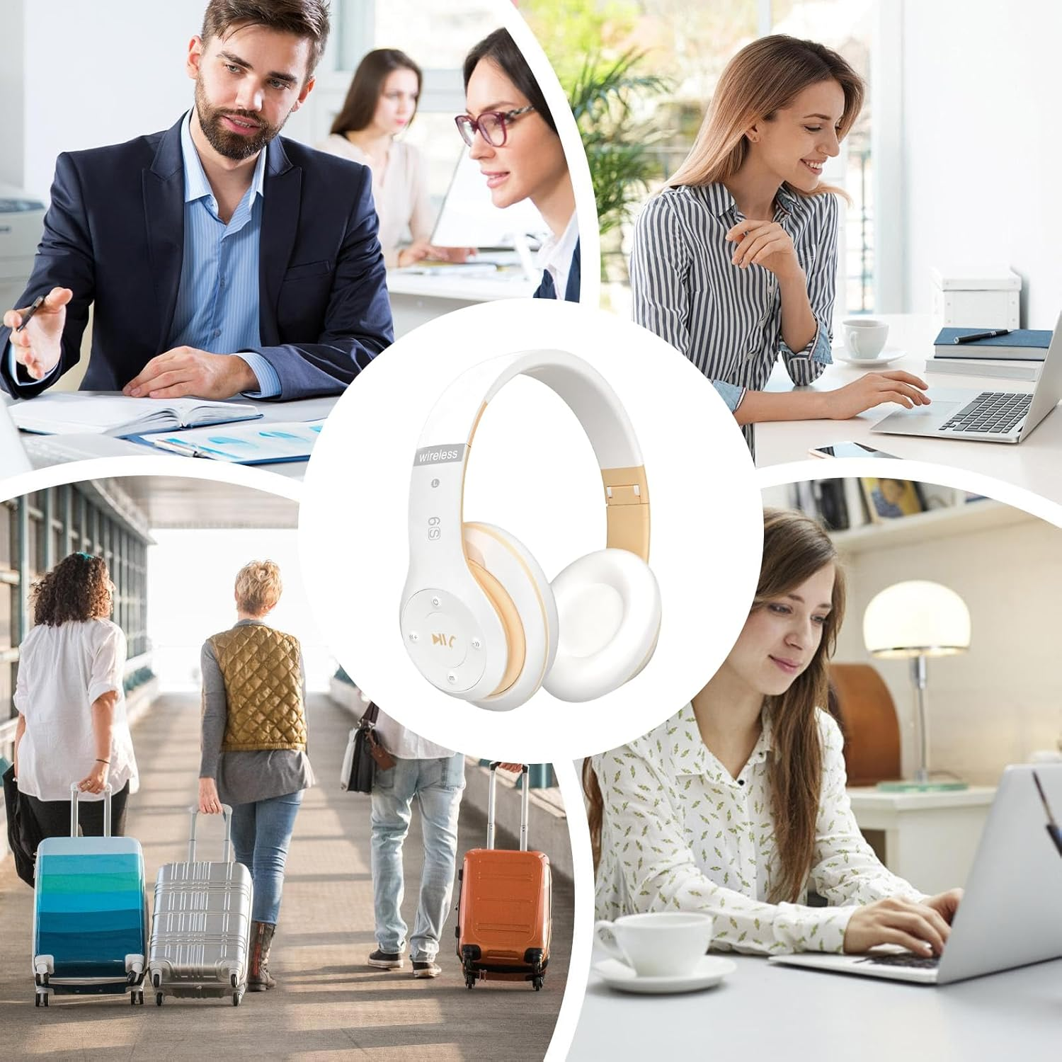 Rronnoy over Ear Headphones - Wireless Noise Cancelling - over Ear Wireless Headsets - Long Playtime for Home, Office, School, Vacation, Study, Work, Fitness, Conference, Sports - Platinum image number 6