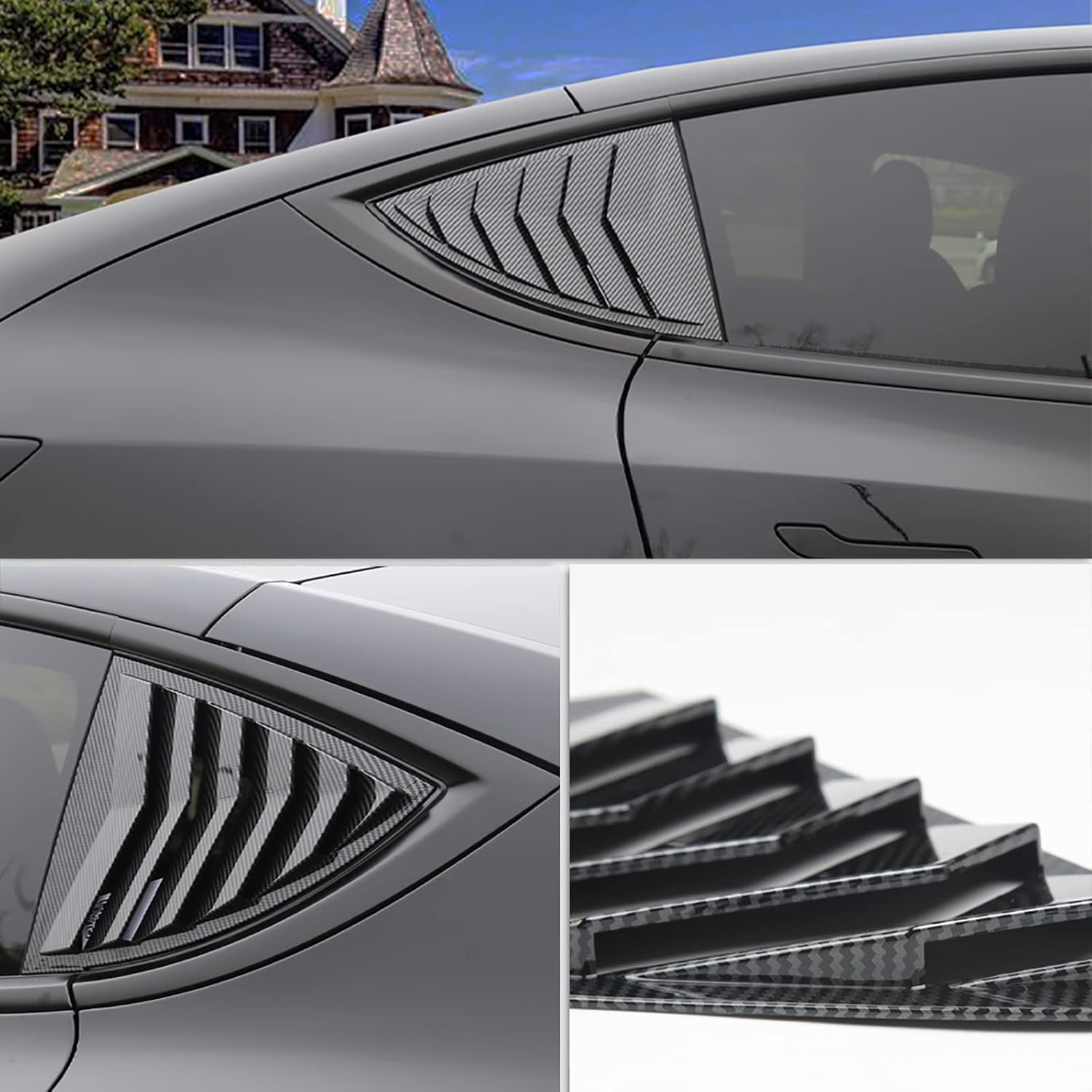 YHCDSEA for Model Y Side Window Louver Cover Sport Style for Tesla Model Y 2021 2022 2023 2024 2025 2026 Accessories (Glossy Carbon Fiber Pattern)