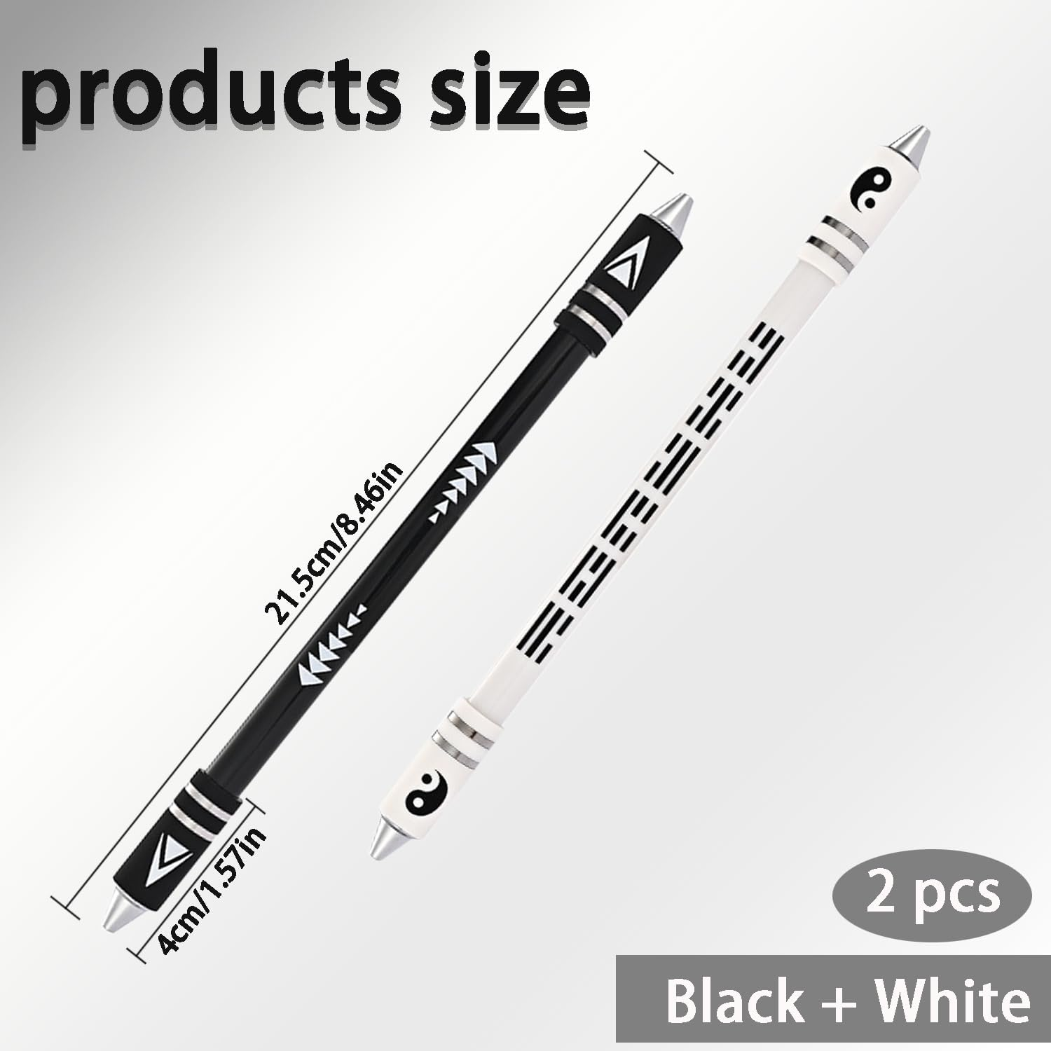 Metal Head Spinning Pen Dual-Color No Refill Needed 8.5-Inch Weighted Fidget Spinner Pen for Adults Office Supplies Finger Spinner for Stress Relief and Brain Training (Black/White)