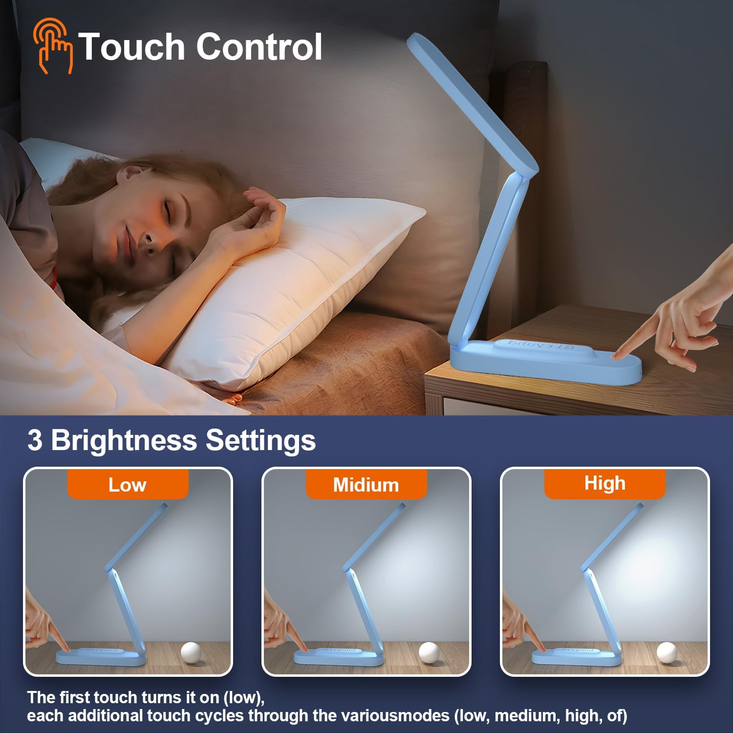 LED Desk Lamp for Office Home & Battery Operated Lamp Rechargeable Lamp Foldable & Portable Light, LED Desk Light Strip, 3 Brightness Dimmable Small Desk Lamp Wireless Reading Lamp image number 4