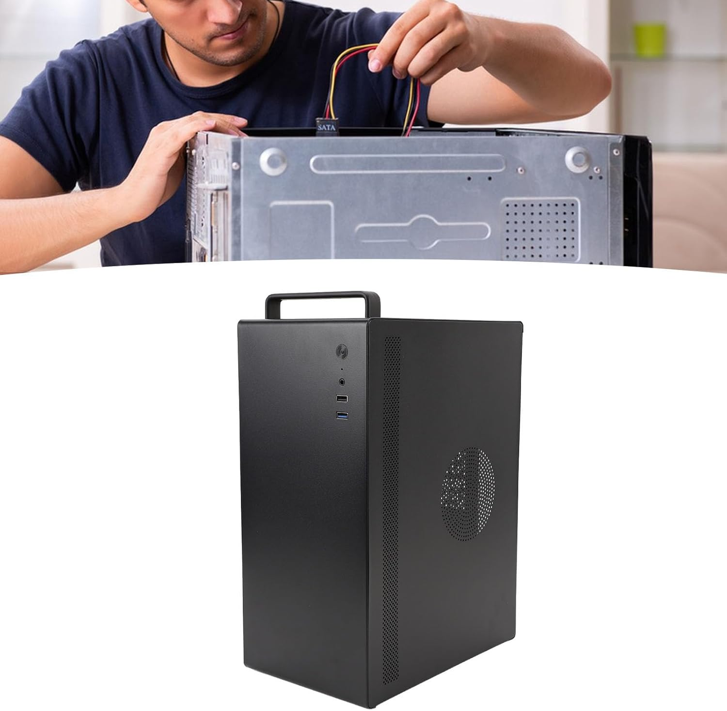 XUMIUZIY Micro ATX ITX Gaming Computer Case with Fine Space Layout, CPU Cooler up to 140Mm, GPU up to 250Mm, SSD HDD Support, Top Mounted Ports for Easy Access, 270&deg; Full View Tempered image number 2