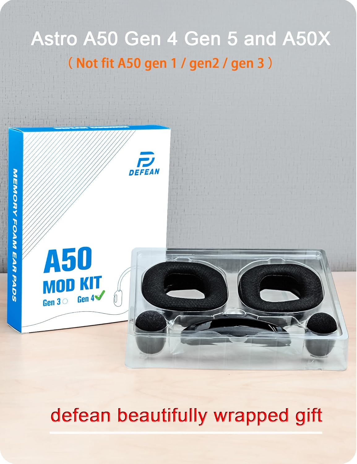 A50 Gen 4 Mod Kit - Defean Replacement Earpads and Headband Compatible with Astro A50 Gen 4 Headset,Ear Cushions, Upgrade High-Density Noise Cancelling Foam, Added Thickness (Black Breathable Fabric)