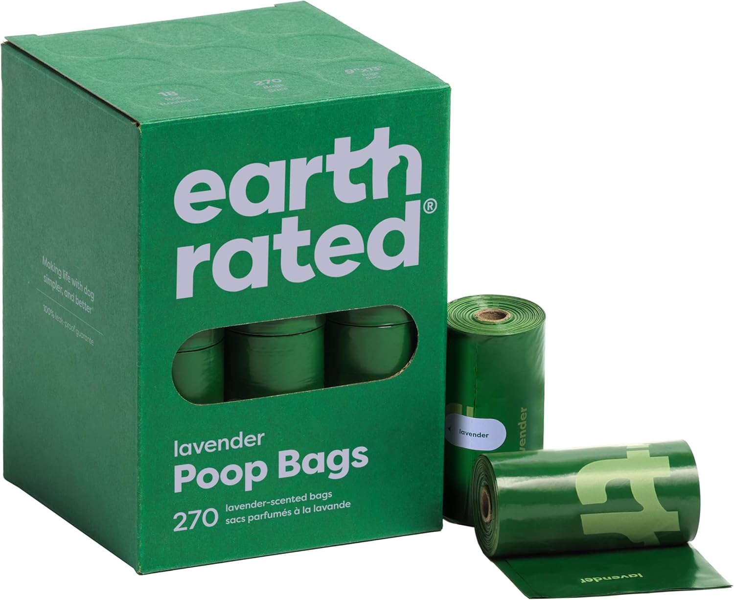 Earth Rated Dog Poop Bags, 270 Extra Thick and Strong Poop Bags for Dogs, Guaranteed Leak-Proof, Lavender-Scented, 18 Rolls, 15 Doggy Bags per Roll, Each Dog Poop Bag Measures 9 X 13 Inches image number 3