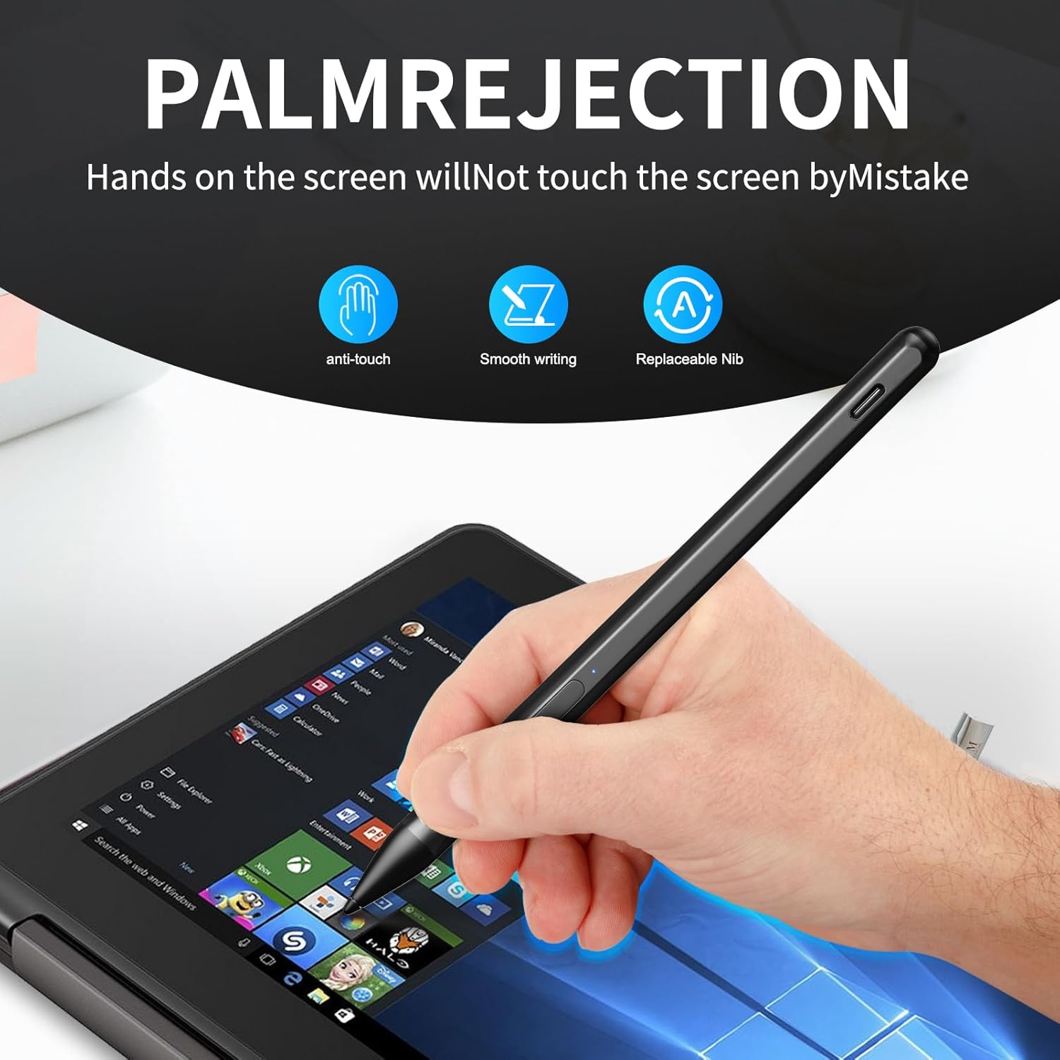 QUAGGY Stylus Pen for Microsoft Surface Pro 11/10/9/8/7/6/5/4/3/X Surface Laptop/Book/Surface Go3 Go2, 4096 Tilt Pressure, Magnetic Attachment, USB-C Fast Charging, Palm Rejection Function. (Black) - Blue image number 2