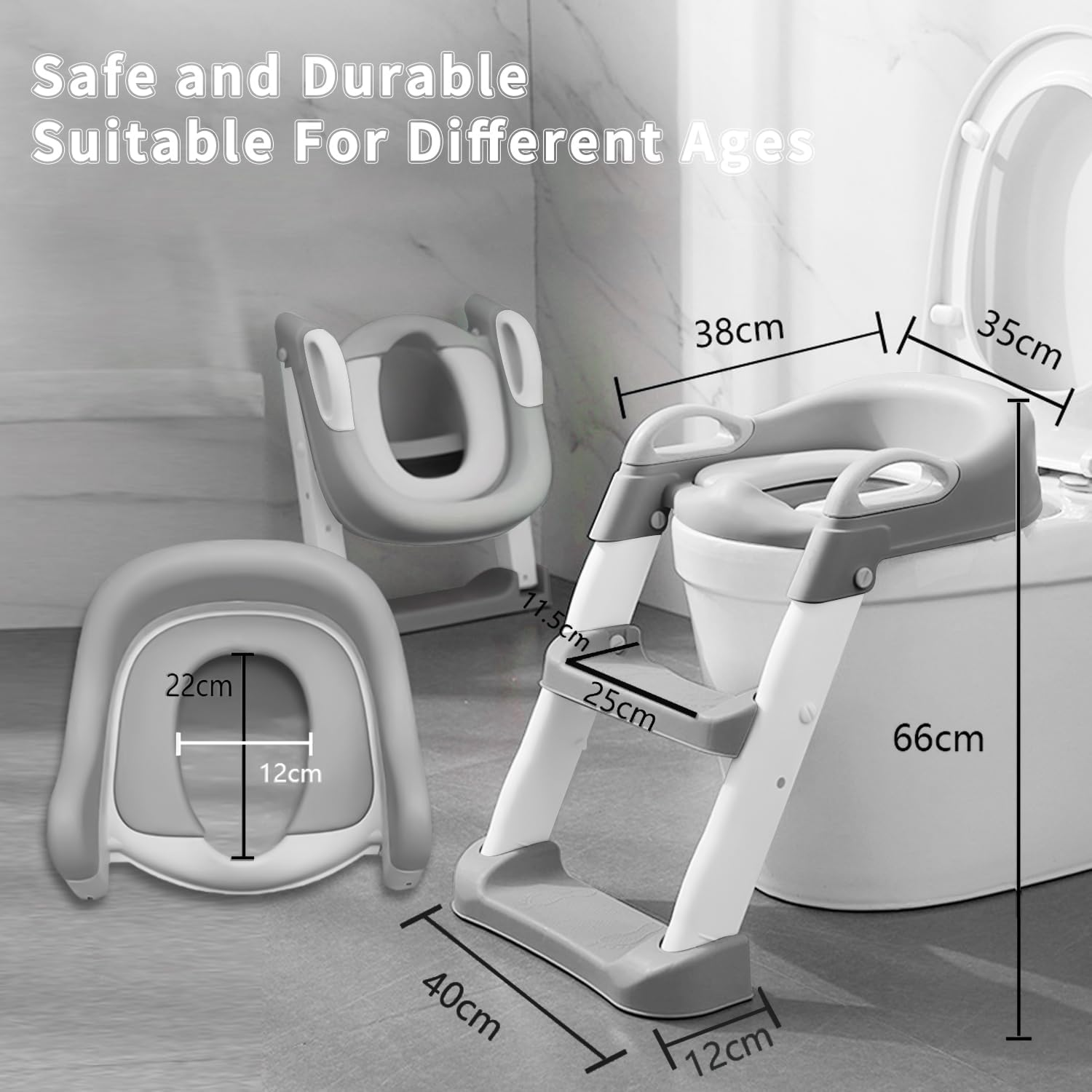 Potty Training Seat with Step Stool Ladder,Potty Training Toilet for Kids Boys Girls，Toddlers-Comfortable Safe Potty Seat with Anti-Slip Pads Ladder (Grey) - Blue image number 4
