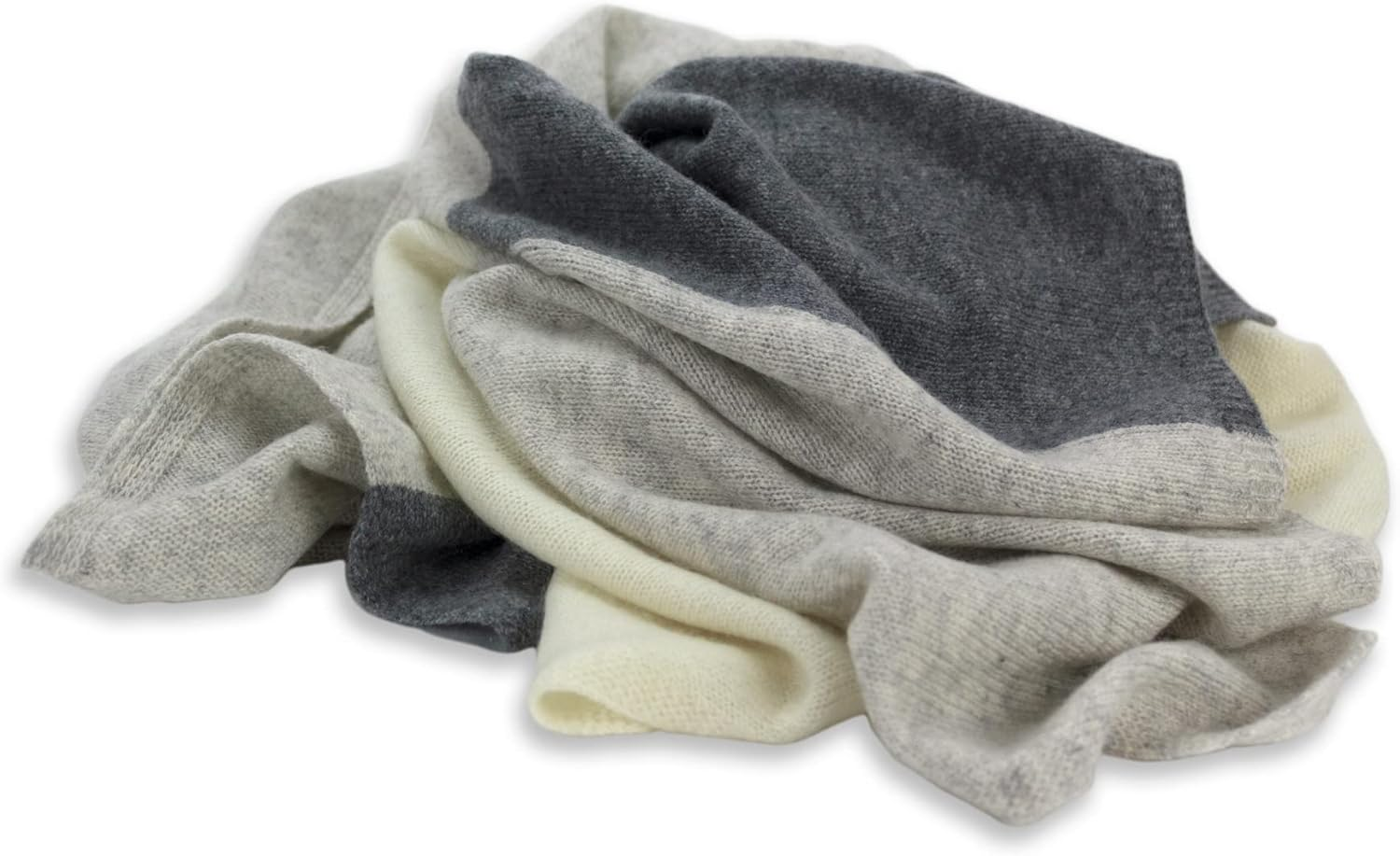 Jet&Bo 100% Pure Cashmere Lightweight Travel Wrap, Shawl & Scarf Gray Colorblock with Protective Storage Bag + Gift Box image number 4