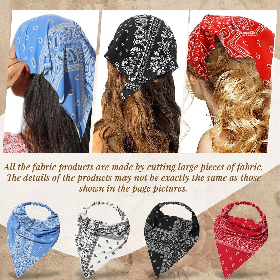 Pack of 4 Women'S Boho Headbands Triangle Headscarves Bandanas Turban Tie Hair Bands Elastic Hair Scarf Thin for Women and Girls image number 3