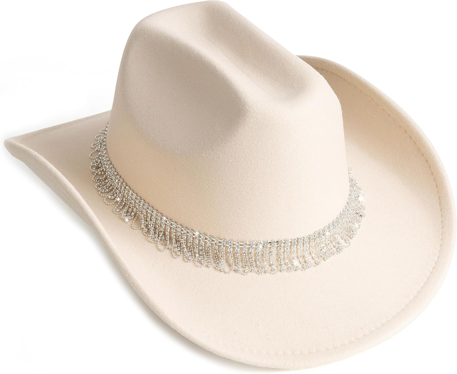 MTKCM White Cowgirl Cowboy Hat Wide Brim Bling Rhinestone Party Cap