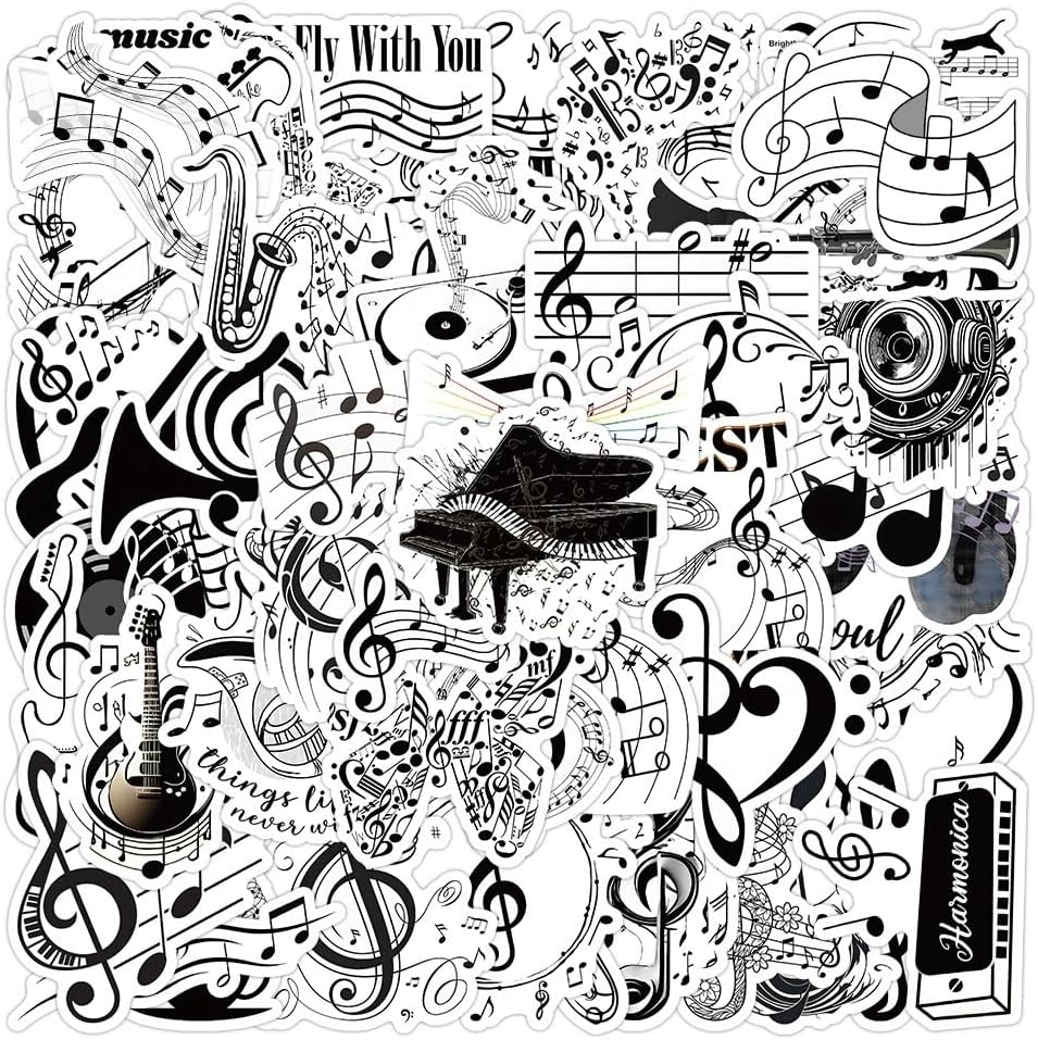 Music Graffiti Stickers 50 PCS for Laptop Guitar Luggage Notebook Water Bottles Scrapbook Journal Phone Skateboard Computer Helmet,Musical Note Aesthetic Decals for Girls Teens Adult image number 5