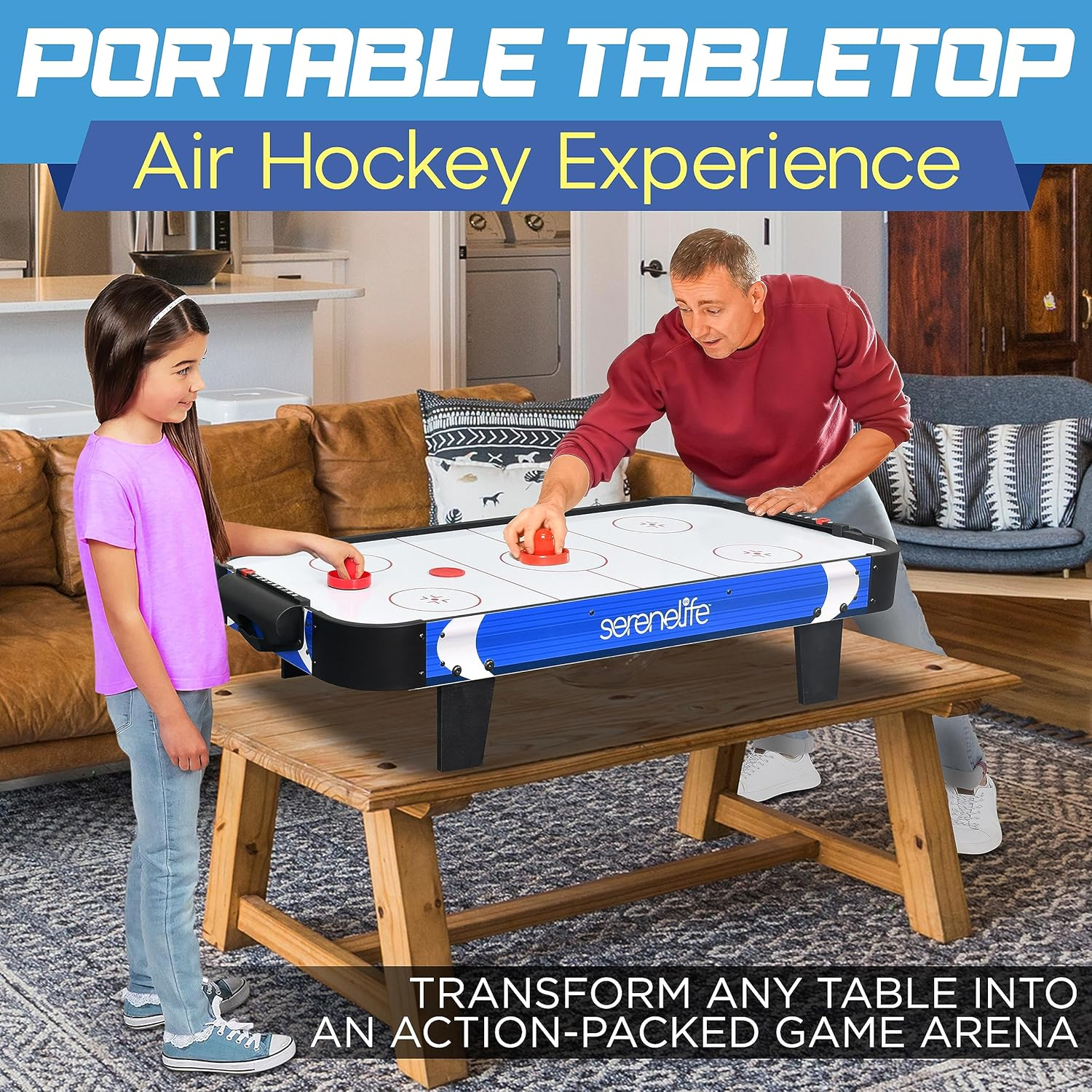 Serenelife Air Hockey Game Table 4.10Ft with Strong Motor, Digital LED Scoreboard, Puck Dispenser & Complete Accessories image number 1