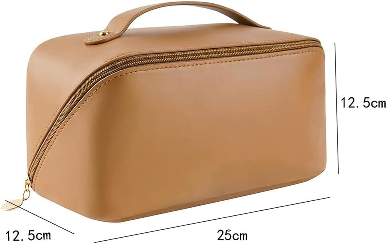Cosmetic Bag, Large Capacity PU Waterproof Storage Makeup Bag,Open Flat Toiletry Bag Makeup Organizer,Women Portable Travel Makeup Bag with Handle Skin Care Cosmetics Toiletries