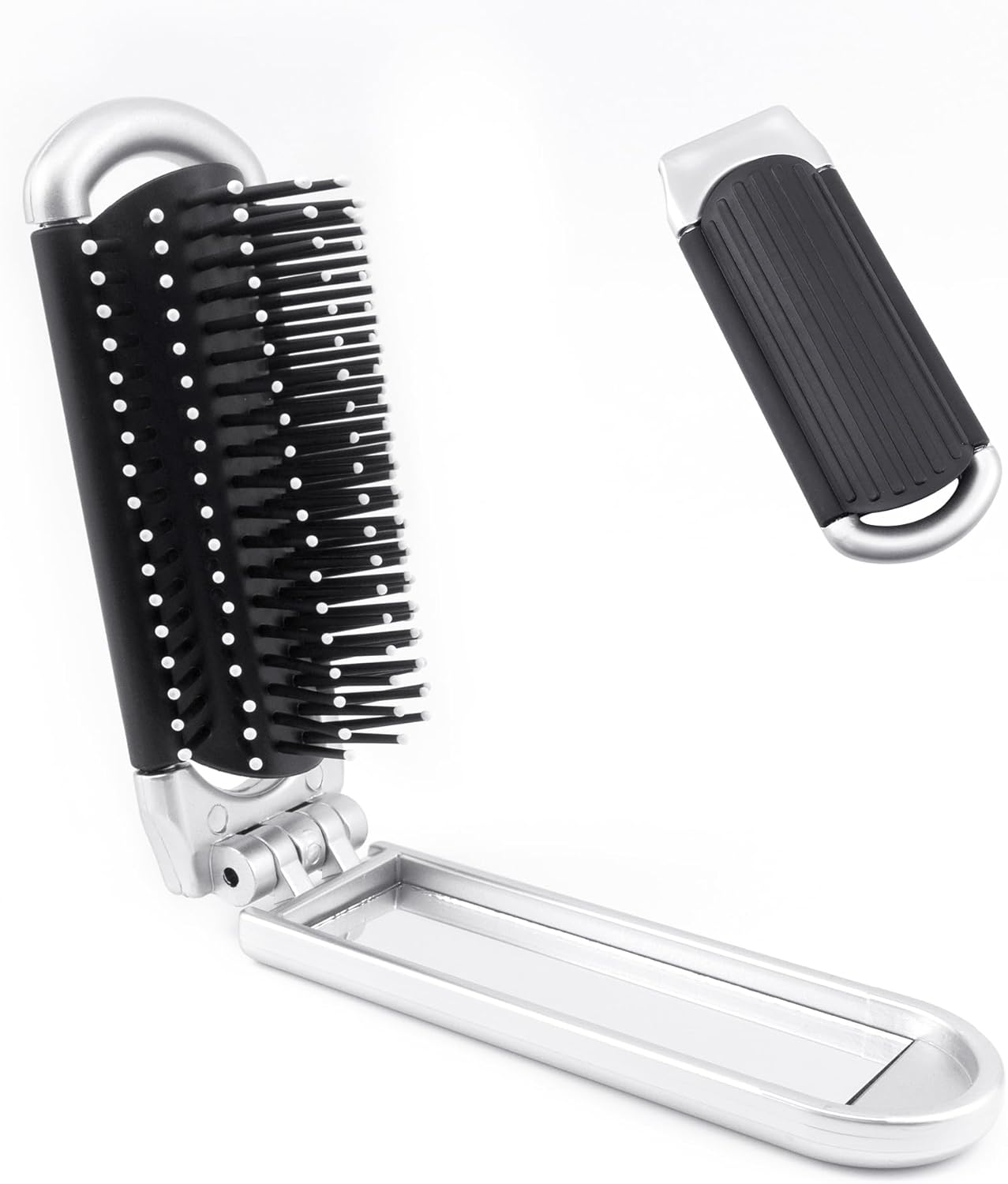 Blingkingdom Folding Hair Brush with Mirror, Small Compact Travel Portable Pocket Size Comb with Soft Bristles Styling Foldable Hairbrush for Travelling Swimming Gym Bag image number 4
