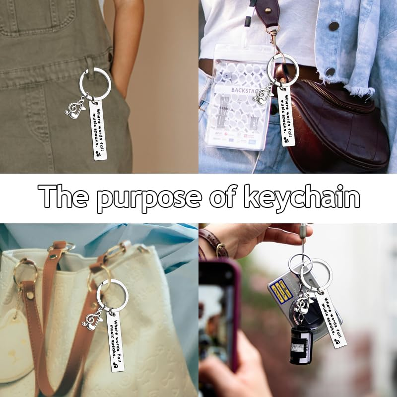 Music Keychain Gifts for Musicians & Lovers - Inspirational Teacher & Student Gift Ideas - Where Words Fail, Music Speaks image number 3