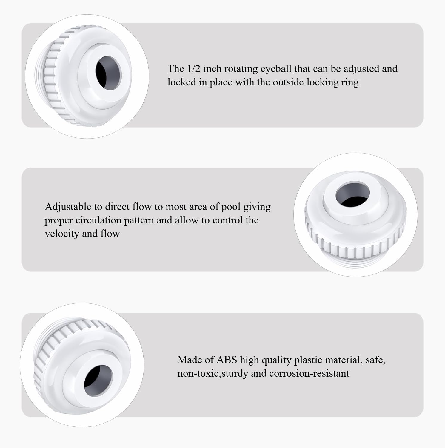 SP1419D 3/4 Inch Pool Jet Nozzles - Directional Flow Eyeball Inlet Swimming Pool Return Fittings with 1-1/2 Inch MIP Thread for Spa image number 6