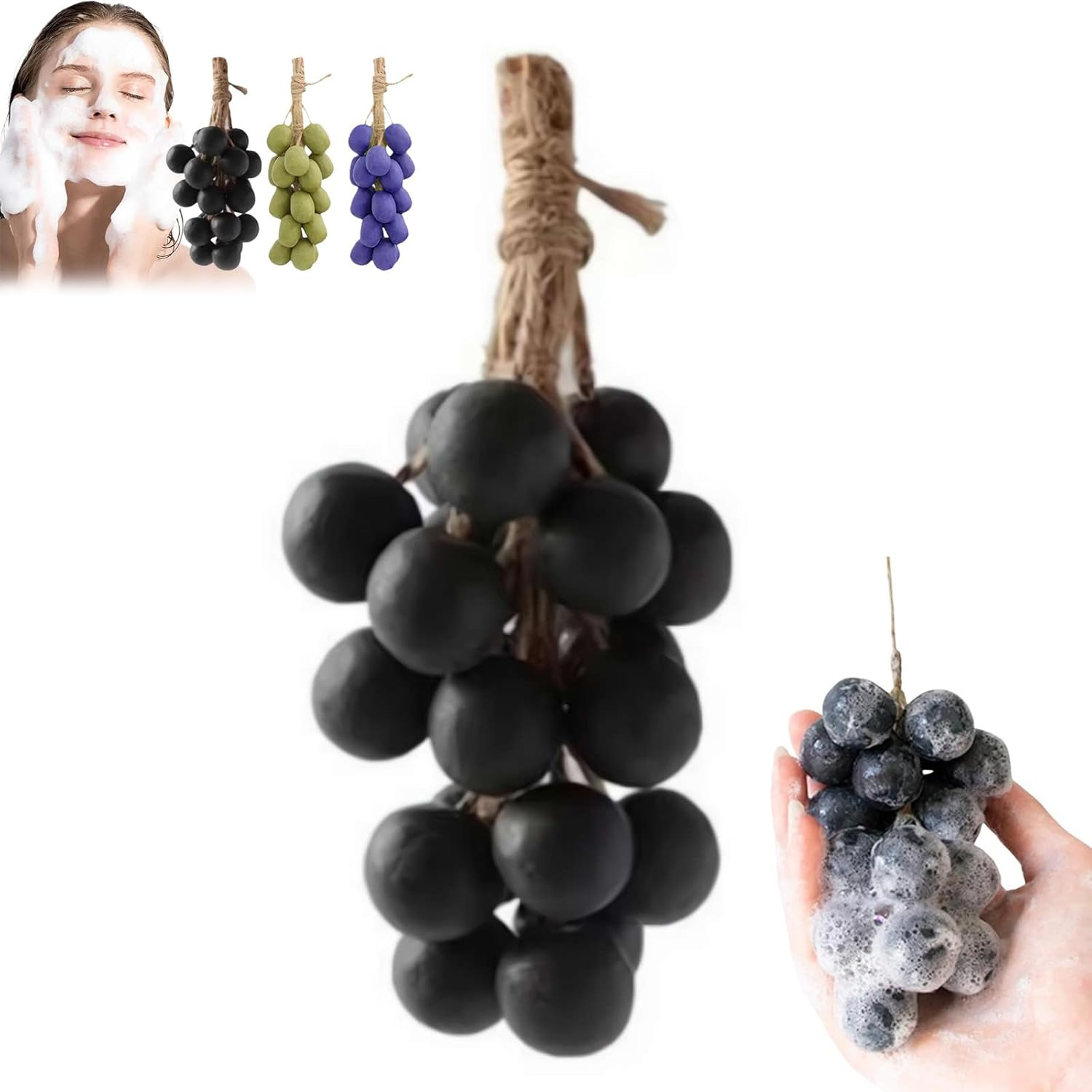 Grape Soap on a Rope,Handmade Cluster Grape Shaped Soap on Vine Bar, Face & Body Bath for Shower,Romantic & Unique Gifts for Christmas,Natural Grapes Scented Soaps for Spa Bath Home Decor (Green)