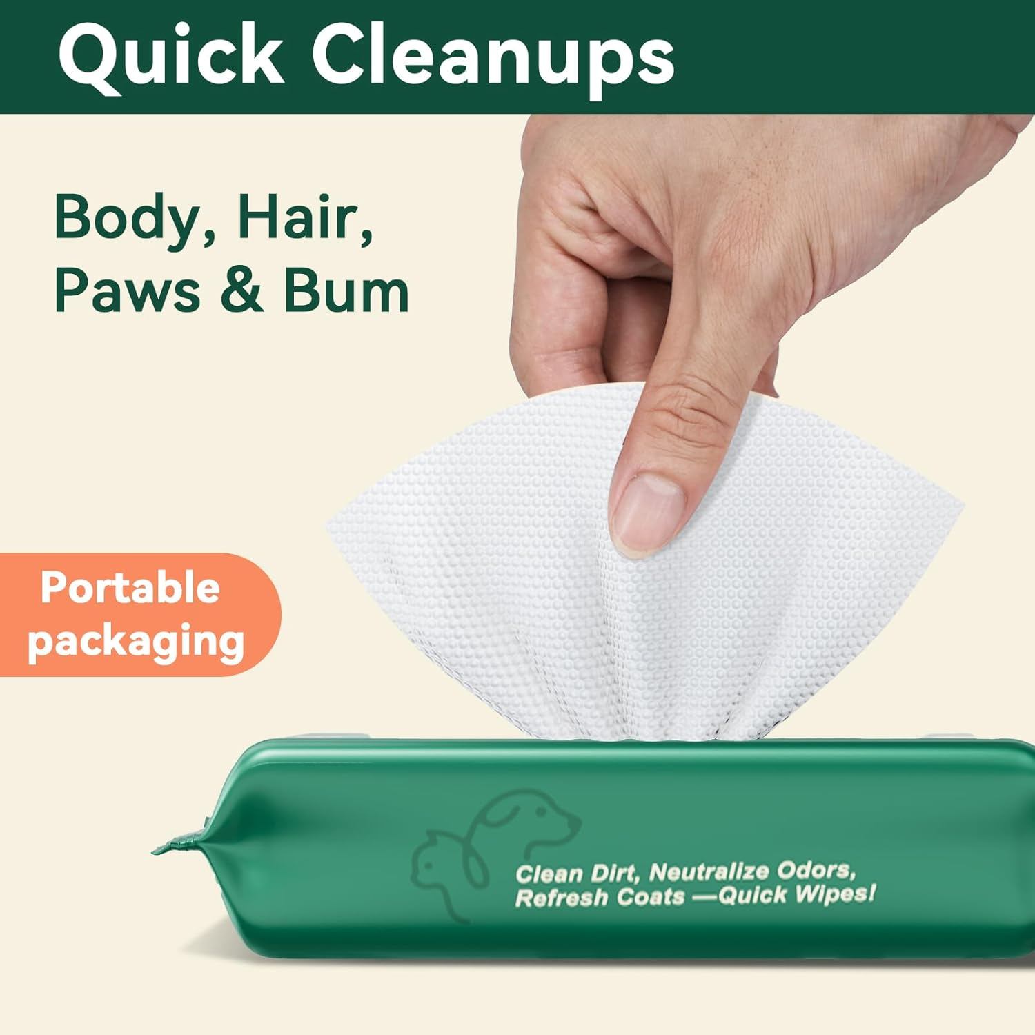 Ozbreeze Fresh Care Happier Pets Cleaning Wipes &ndash; Unscented Grooming Wipes for Dogs & Cats | Coconut Oil, Jojoba, Sea Buckthorn, Kakadu Plum, Oat | No-Rinse Needed | Travel Pack 15&times;20Cm, 7.9"X5.9" image number 4