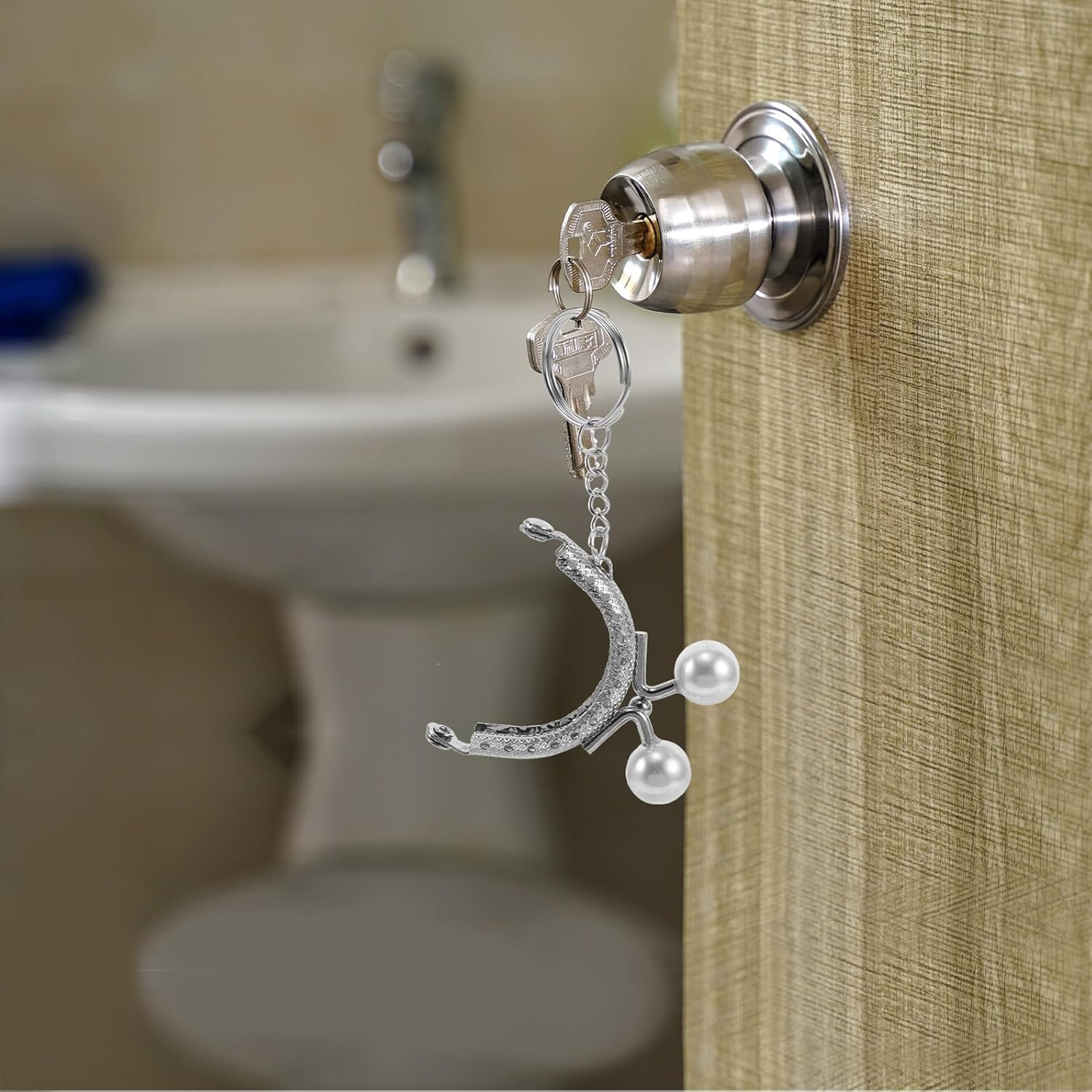 Gadpiparty 6Pcs Retro Metal Purse Frames with Simulation Pearls and Keychain, Antique Decorative Bag Clasp Locks for DIY Craft Purse Making and Doll Bag Accessories in Australia image number 6