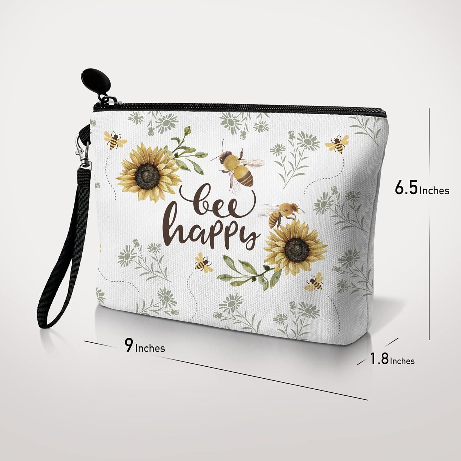 Hglian Travel Makeup Bag, White, Small Pouch, Bee-Bee Happy image number 1