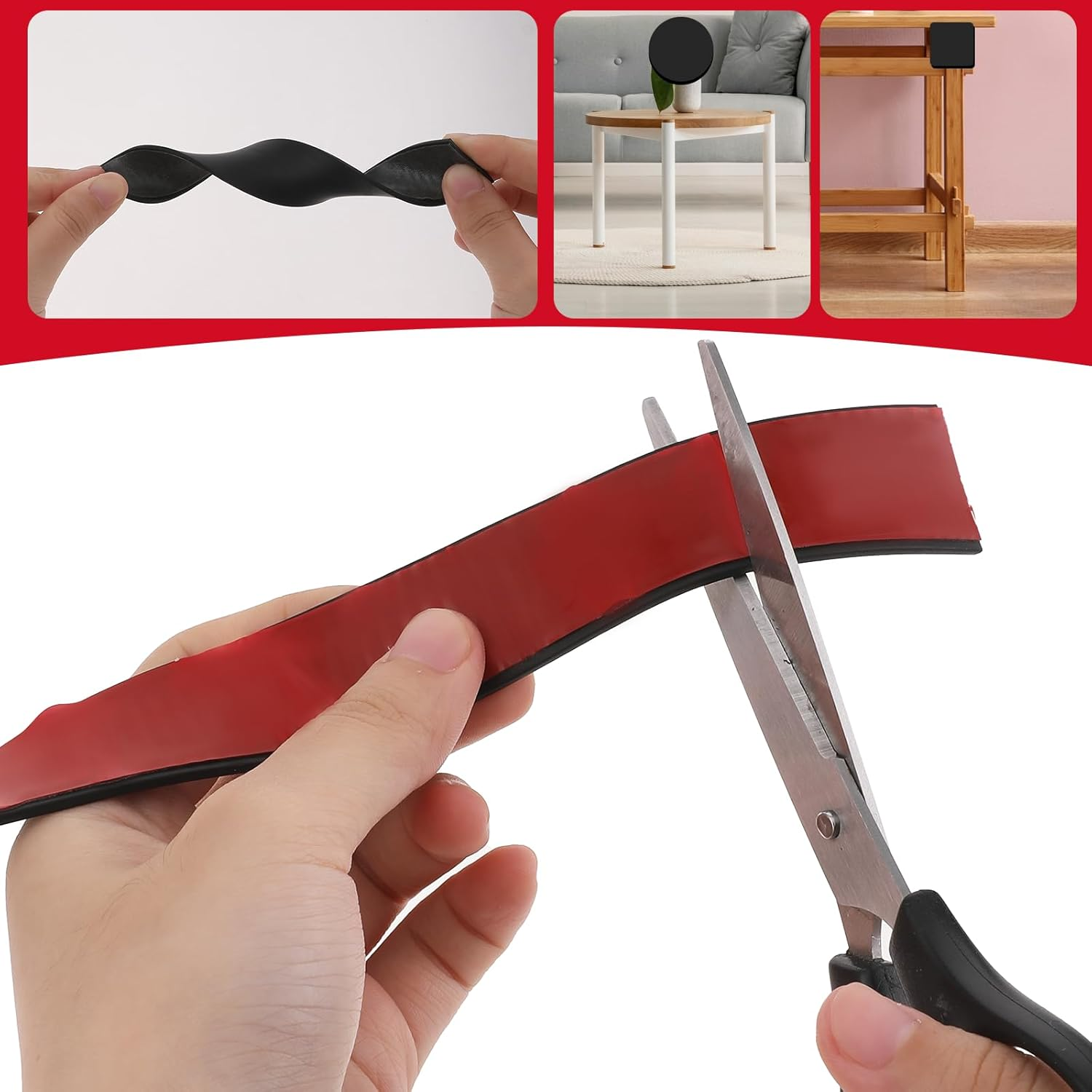 Rubber Strips with Adhesive Backing, 25Mm(W) X 2Mm(T) X 2M(L) Solid Rubber Seal Strip Neoprene Rubber Tape Roll for DIY Gaskets Pads Seals Crafts Protection Warehouse Flooring Rubber Strips image number 3