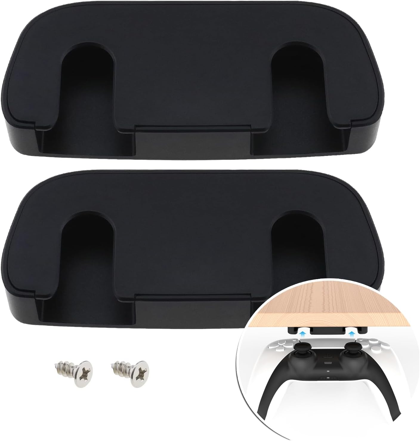2PCS Under-Desk Controller Holder,Compatible with PS4 Compatible with PS5 ABS Controllers Black,Under Desk Mount image number 1