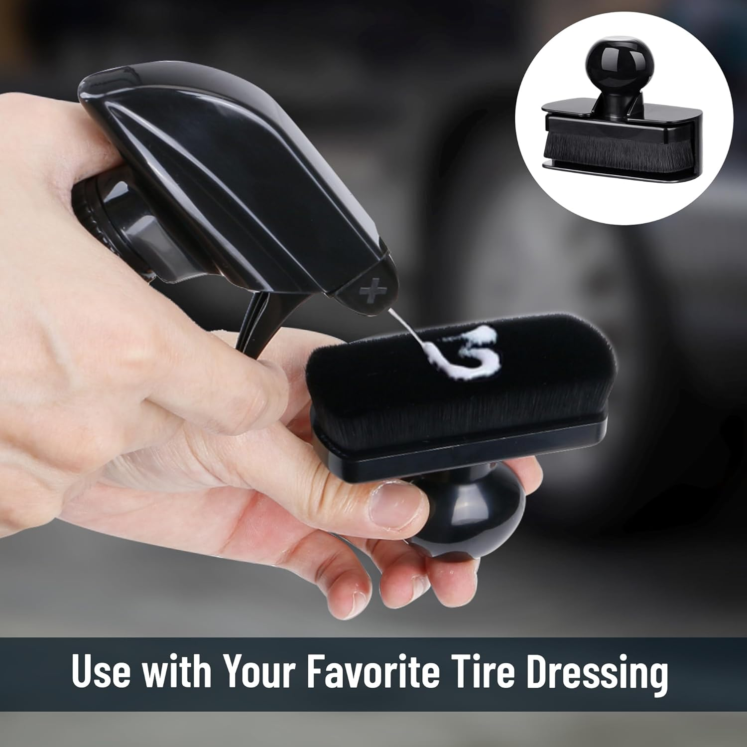 BABYSHEEP Car Tire Shine Applicator,Large Vegan Tire Shine Brush - Automotive Tire Dressing Applicator Brush with Storage Stand for Tire Detailing & Car Wash Kit, Black, 3.6 Inch Length (Black) image number 1