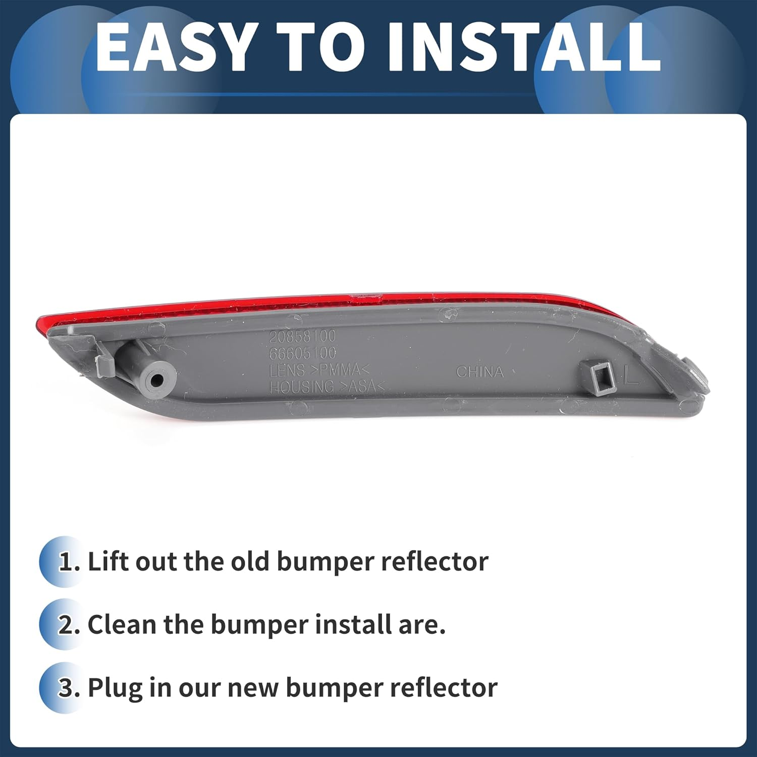 Bumper Reflector Rear Left 6.50"X1.14" Bumper Reflector Side Marker No.8192006060 for Toyota Camry 2019-2024 Plastic Red Durable image number 4